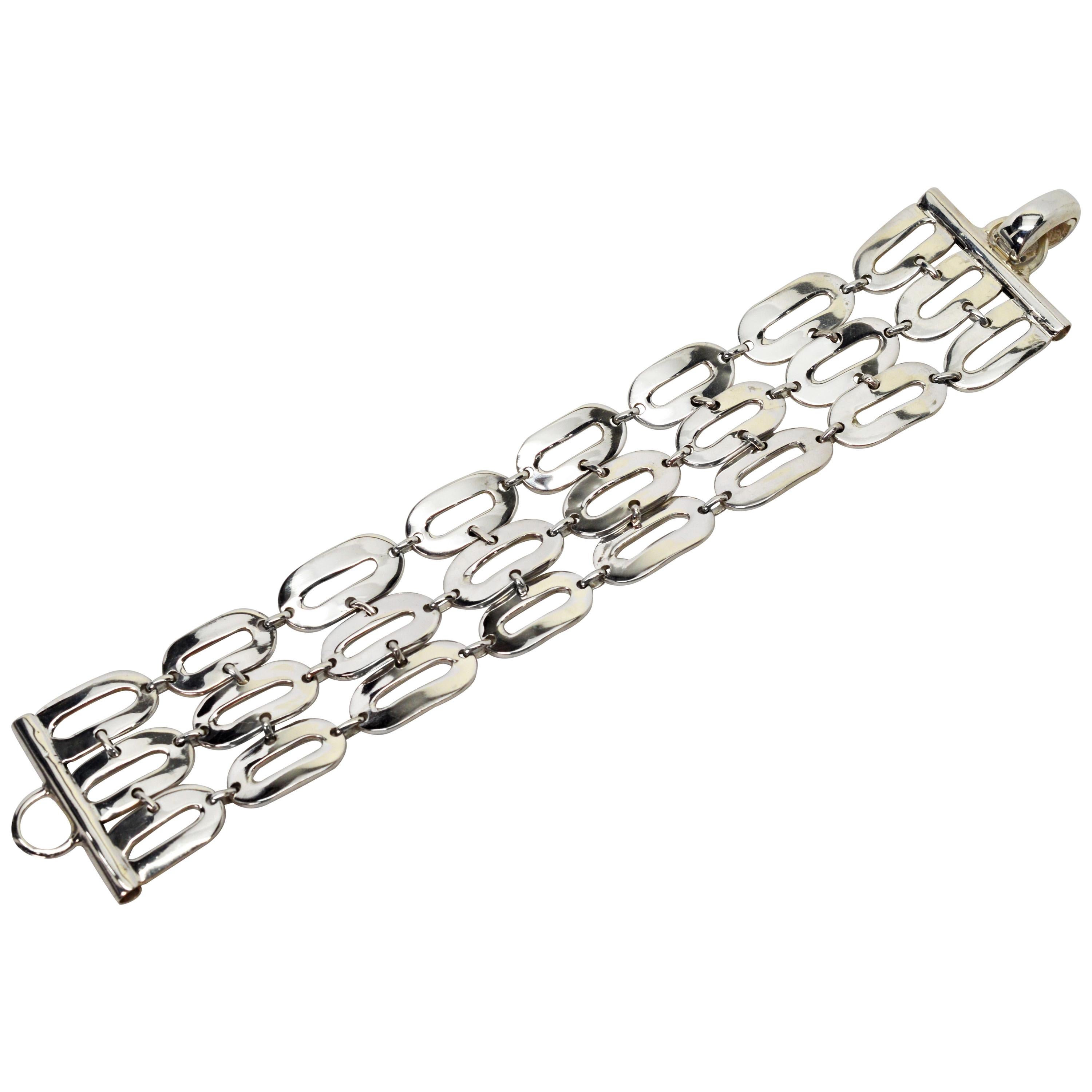 Italian Sterling Silver Wide Chain Link Bracelet For Sale