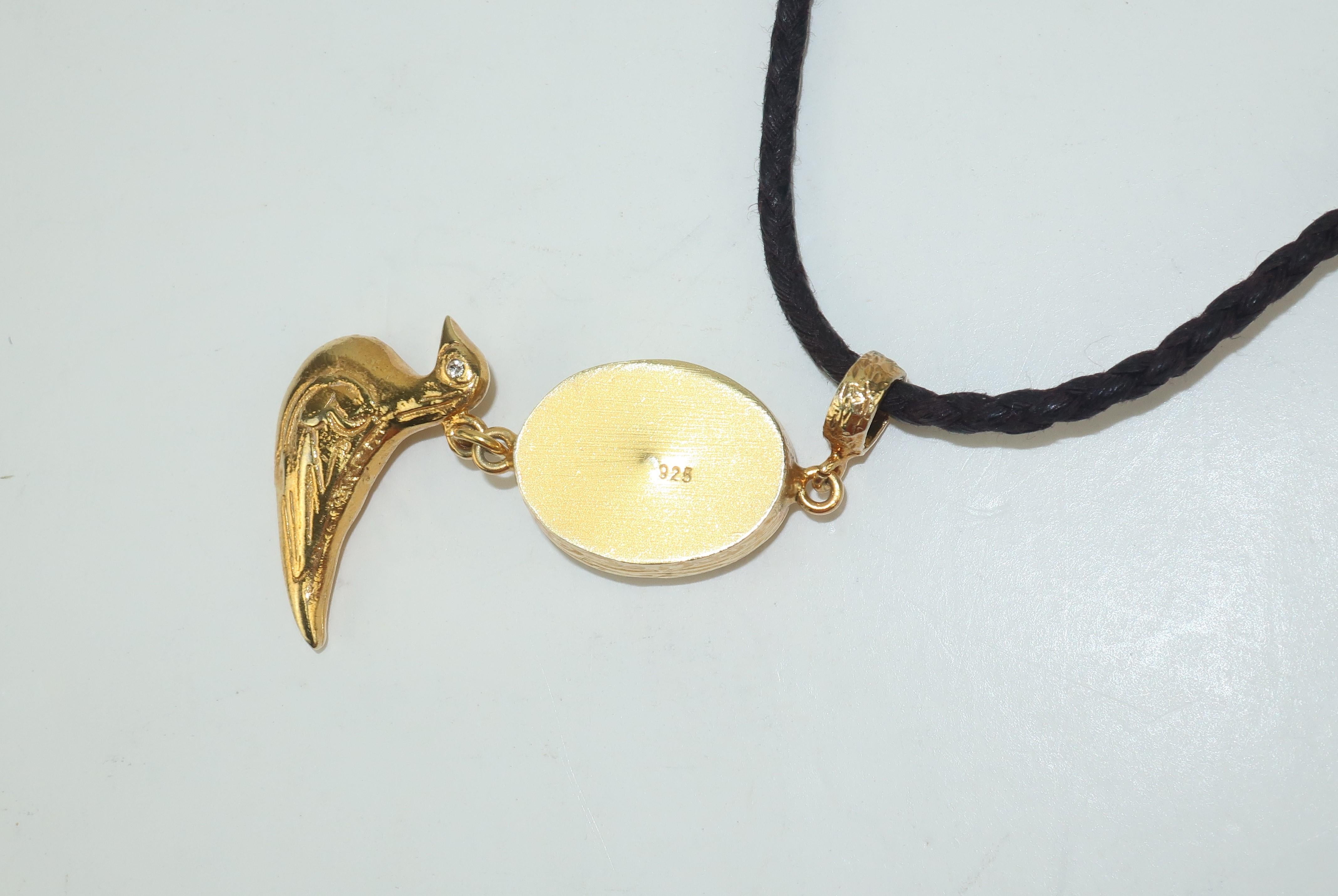 Italian Sterling Vermeil Bird Pendant Necklace 5