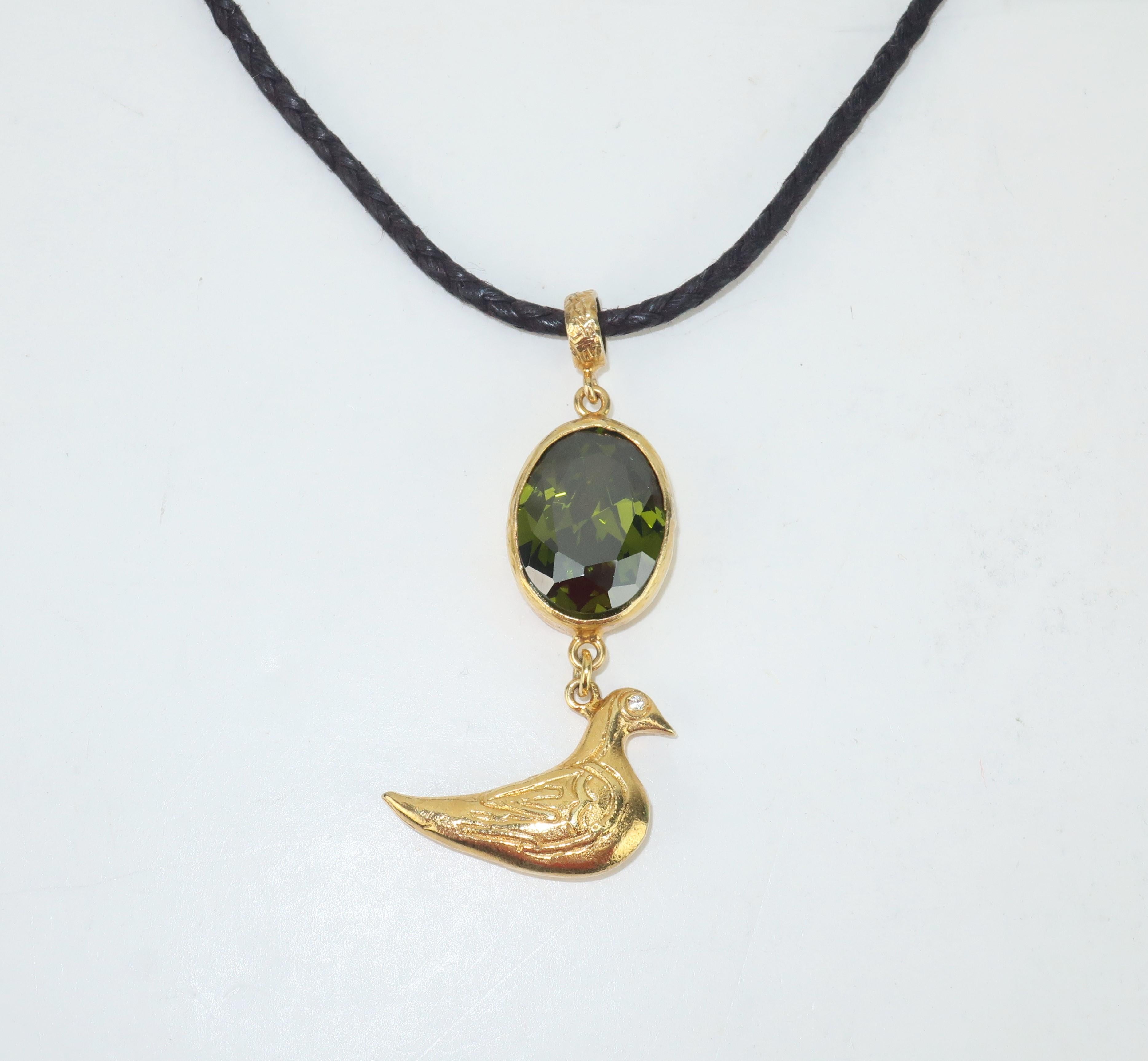 Modern Italian Sterling Vermeil Bird Pendant Necklace
