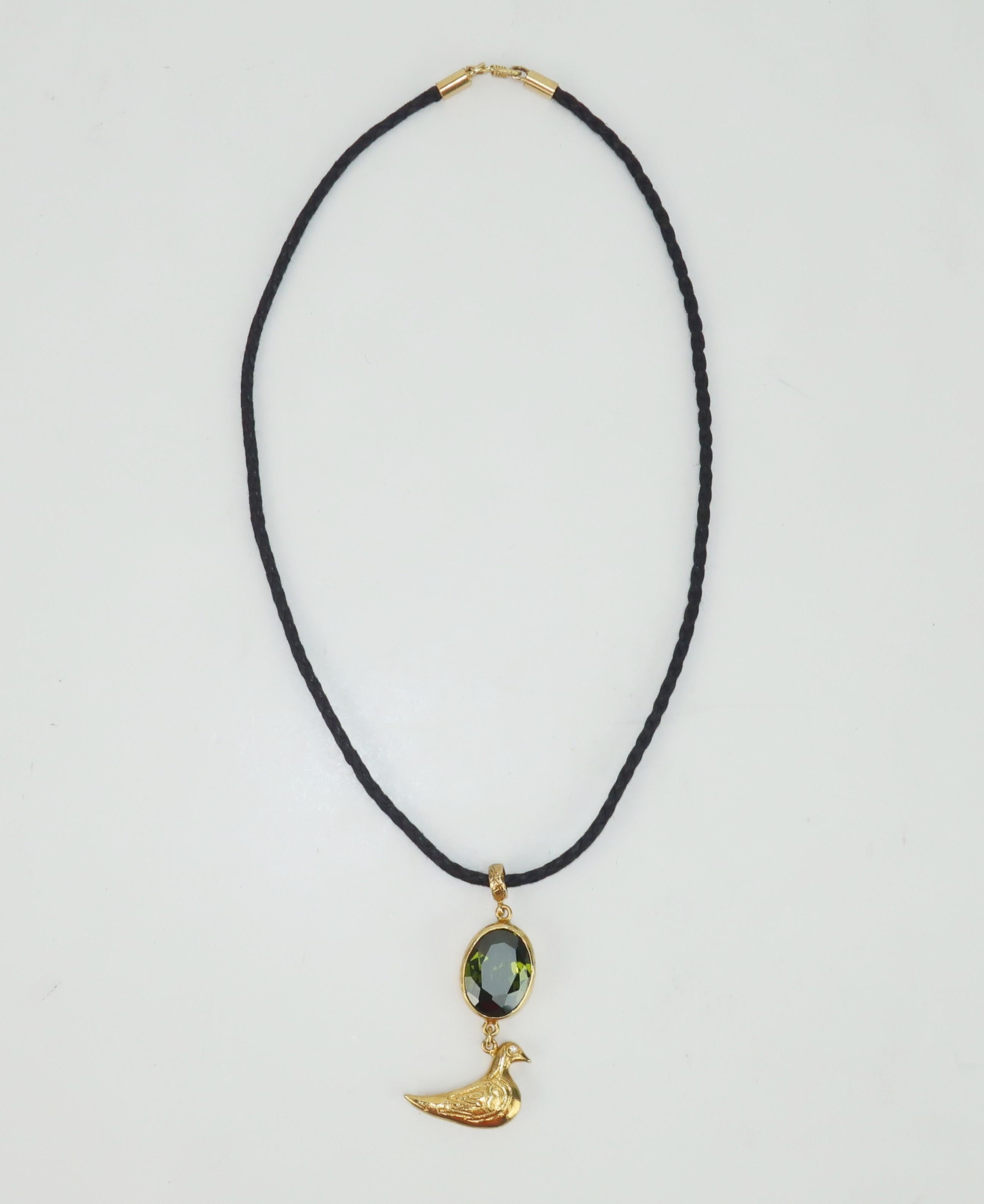 Women's Italian Sterling Vermeil Bird Pendant Necklace