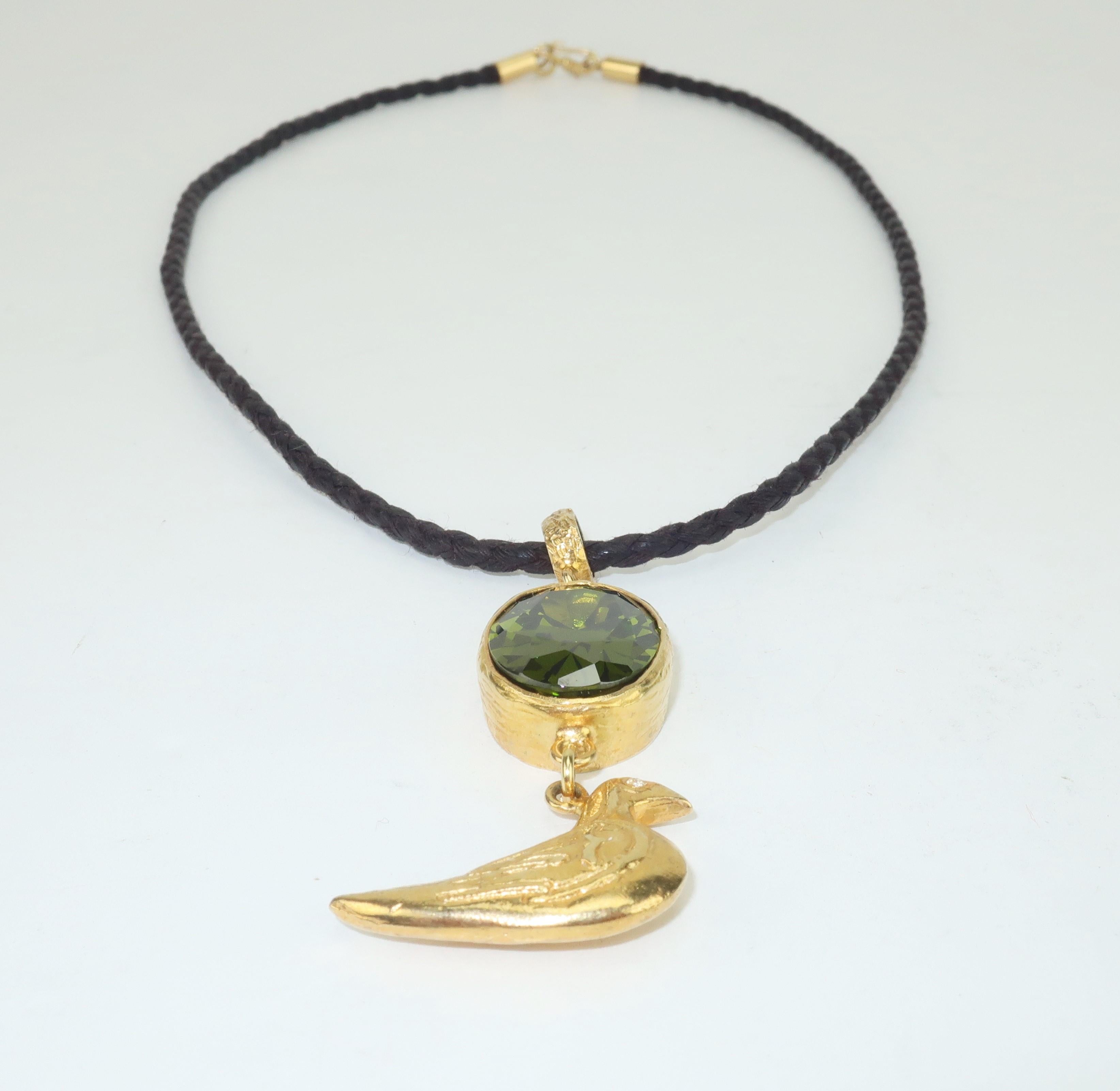 Italian Sterling Vermeil Bird Pendant Necklace 1