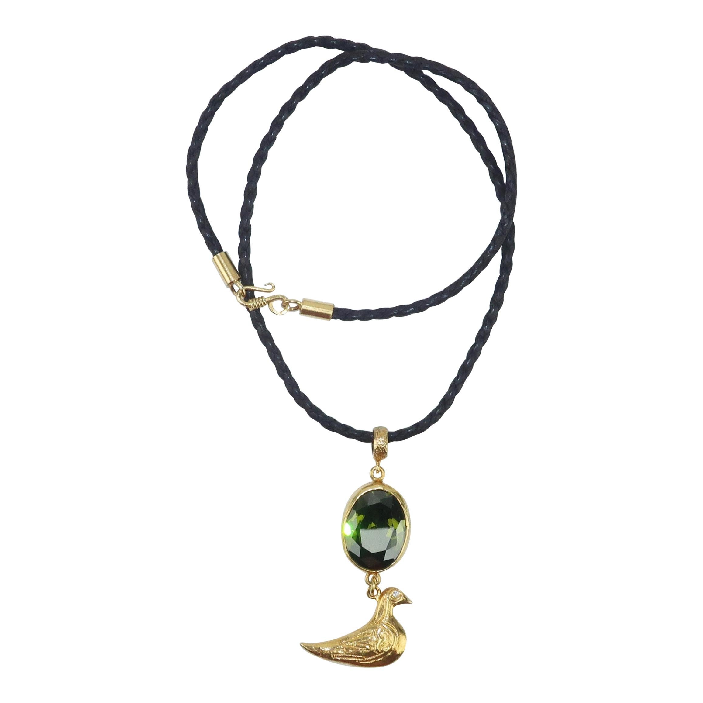 Italian Sterling Vermeil Bird Pendant Necklace