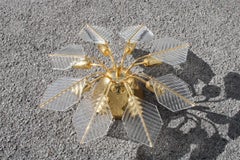 Italian Stilkronen Cahndelier Brass Gold and Crystal Leaf 1970