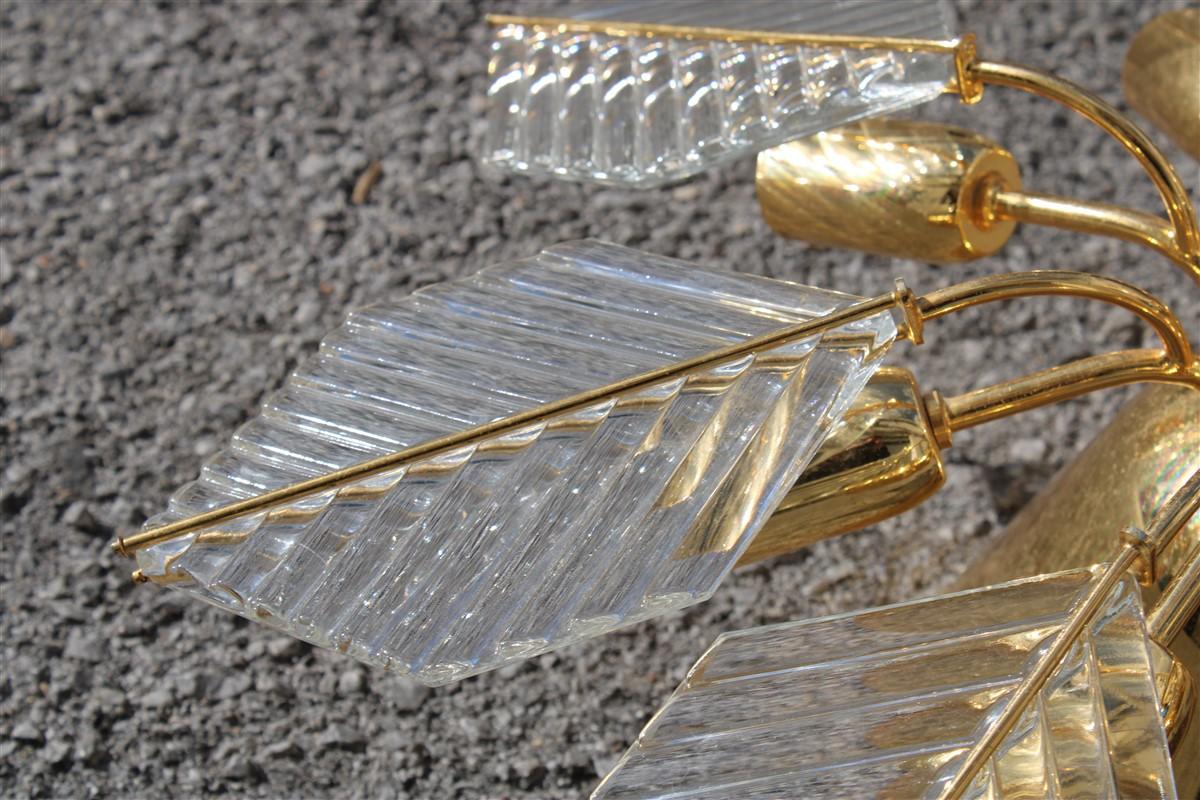 Italian Stilkronen Cahndelier Brass Gold and Crystal Leaf 1970 In Good Condition For Sale In Palermo, Sicily