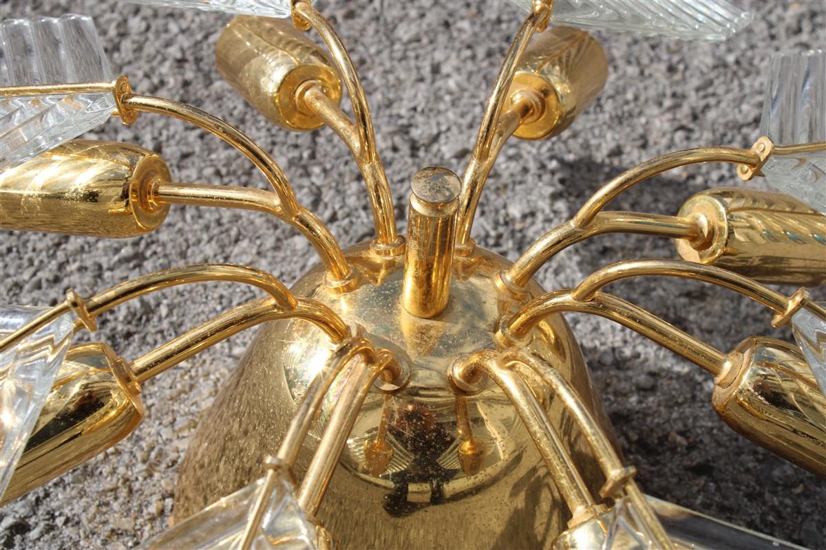 Italian Stilkronen Cahndelier Brass Gold and Crystal Leaf 1970 For Sale 3