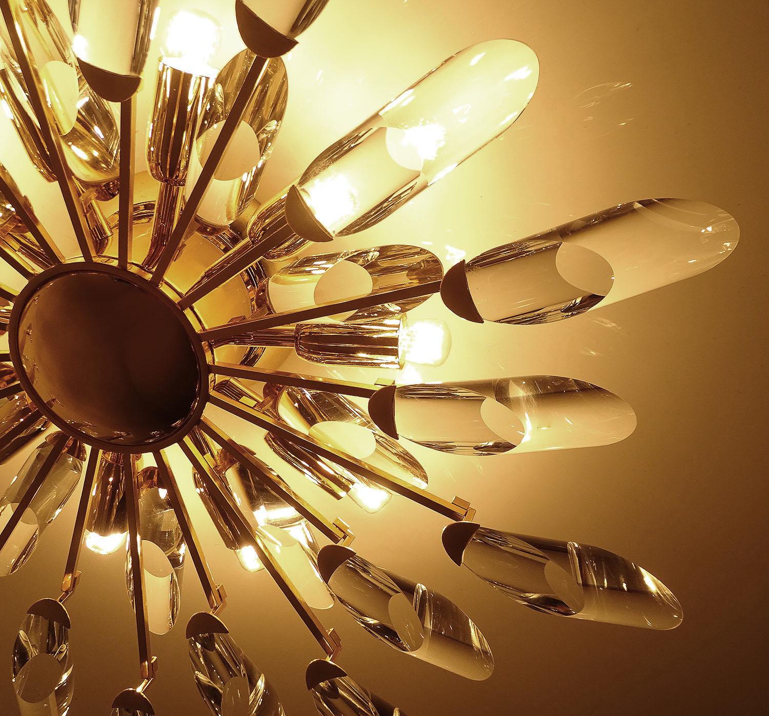 Italian Stilkronen Sunburst Gilded Crystal Flush Light, Sciolari Kinkeldey Era 6