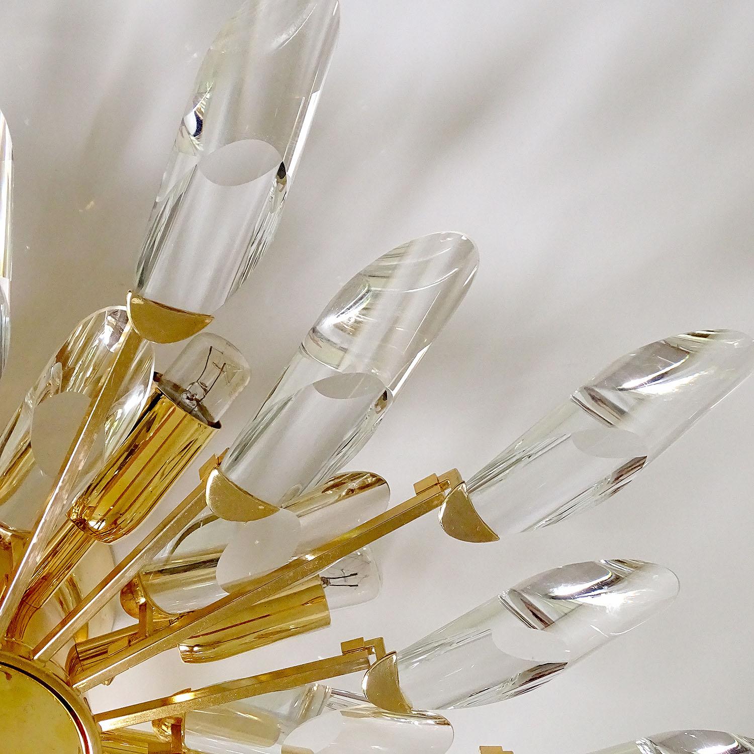Italian Stilkronen Sunburst Gilded Crystal Flush Light, Sciolari Kinkeldey Era 9