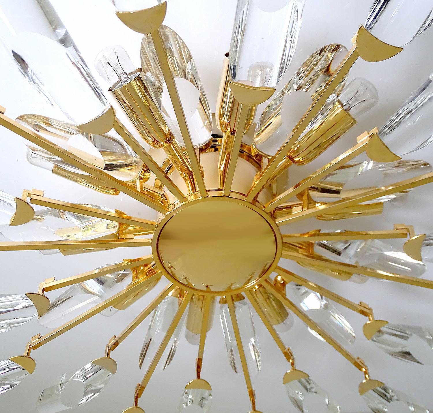 Italian Stilkronen Sunburst Gilded Crystal Flush Light, Sciolari Kinkeldey Era 2