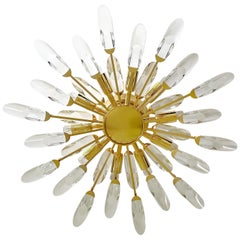 Italian Stilkronen Sunburst Gilded Crystal Flush Light, Sciolari Kinkeldey Era