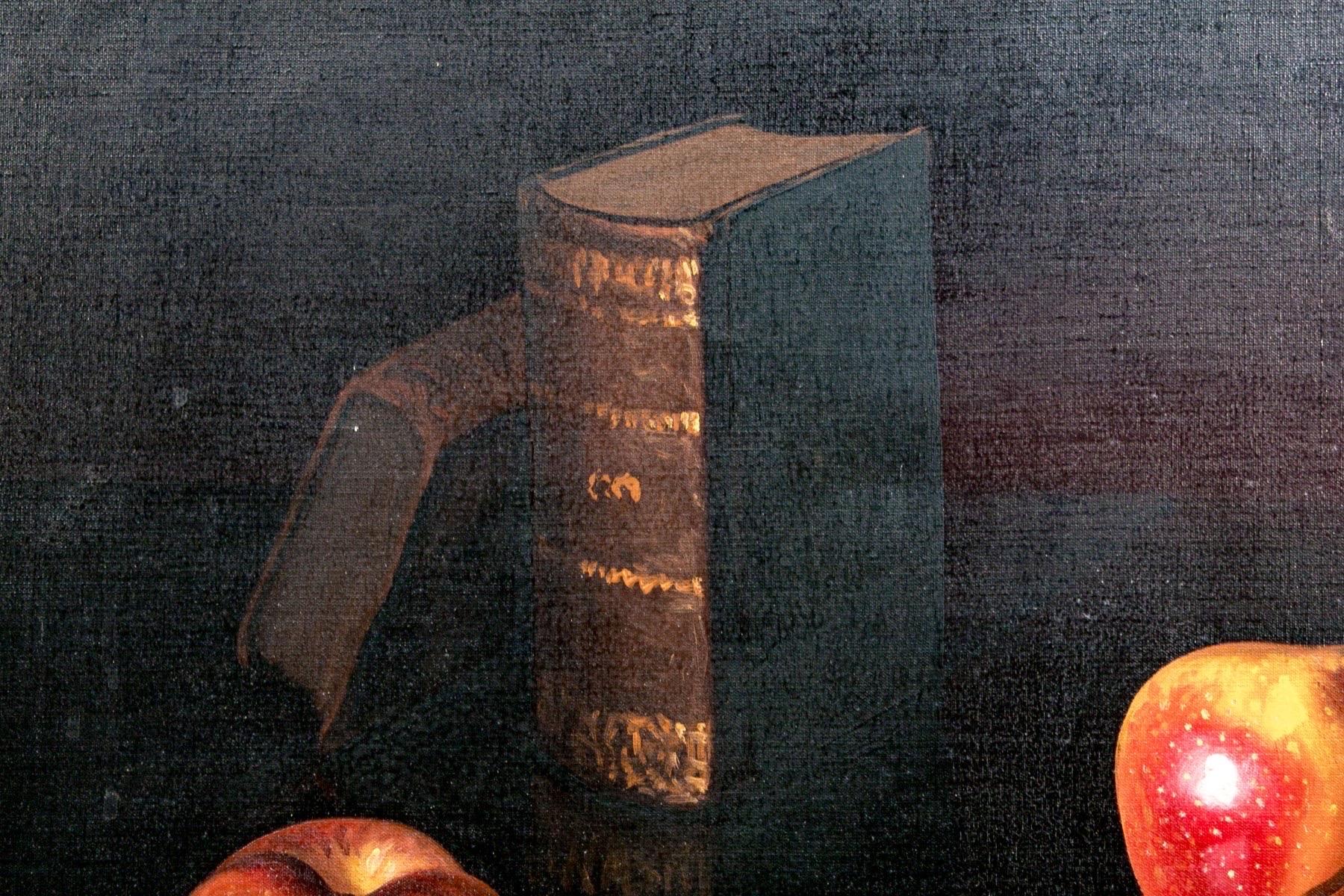 Nature morte italienne par P. Fortunato Italie, 20 C. Nature morte Pommes Peinture à l'huile en vente 1