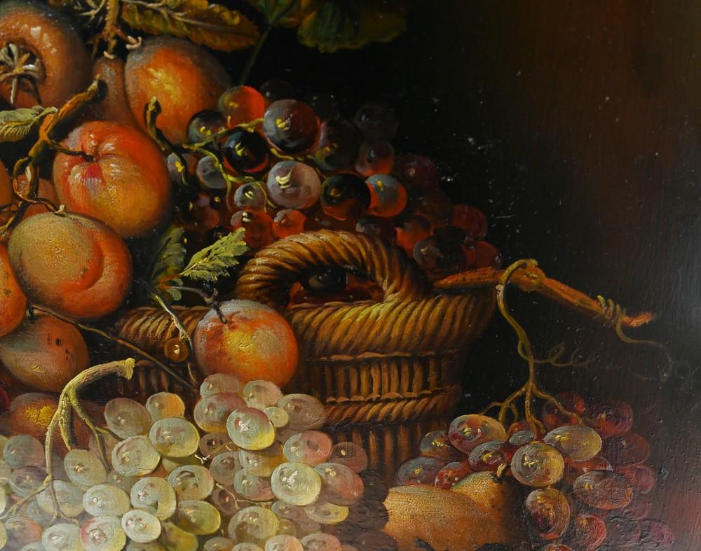 Late 20th Century Italian Still Life Oil Painting Fruit Basket Signed Art For Sale
