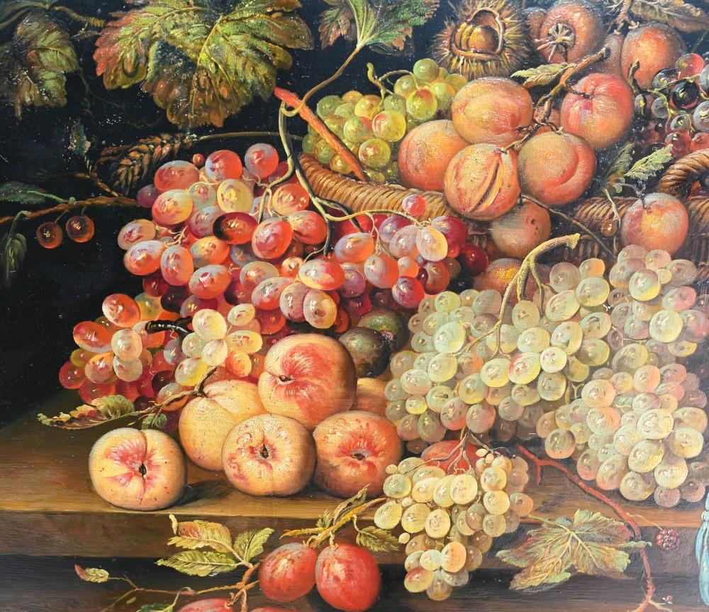 Toile Nature morte à l'huile italienne, panier de fruits Art signé en vente
