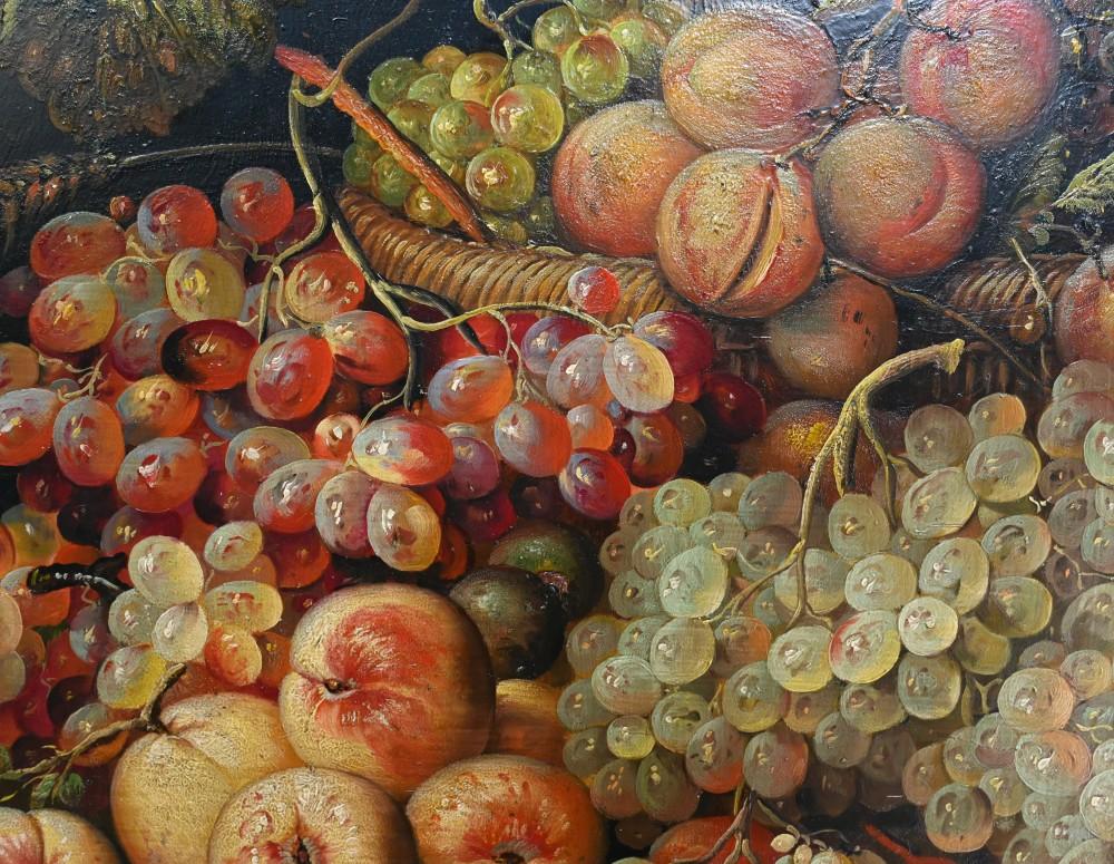 Nature morte à l'huile italienne, panier de fruits Art signé en vente 1