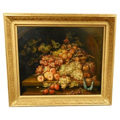 Retro Italian Still Life Oil Painting Fruit Basket Signed Art