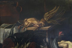 Italian Still Life Painting of a Cat with Game