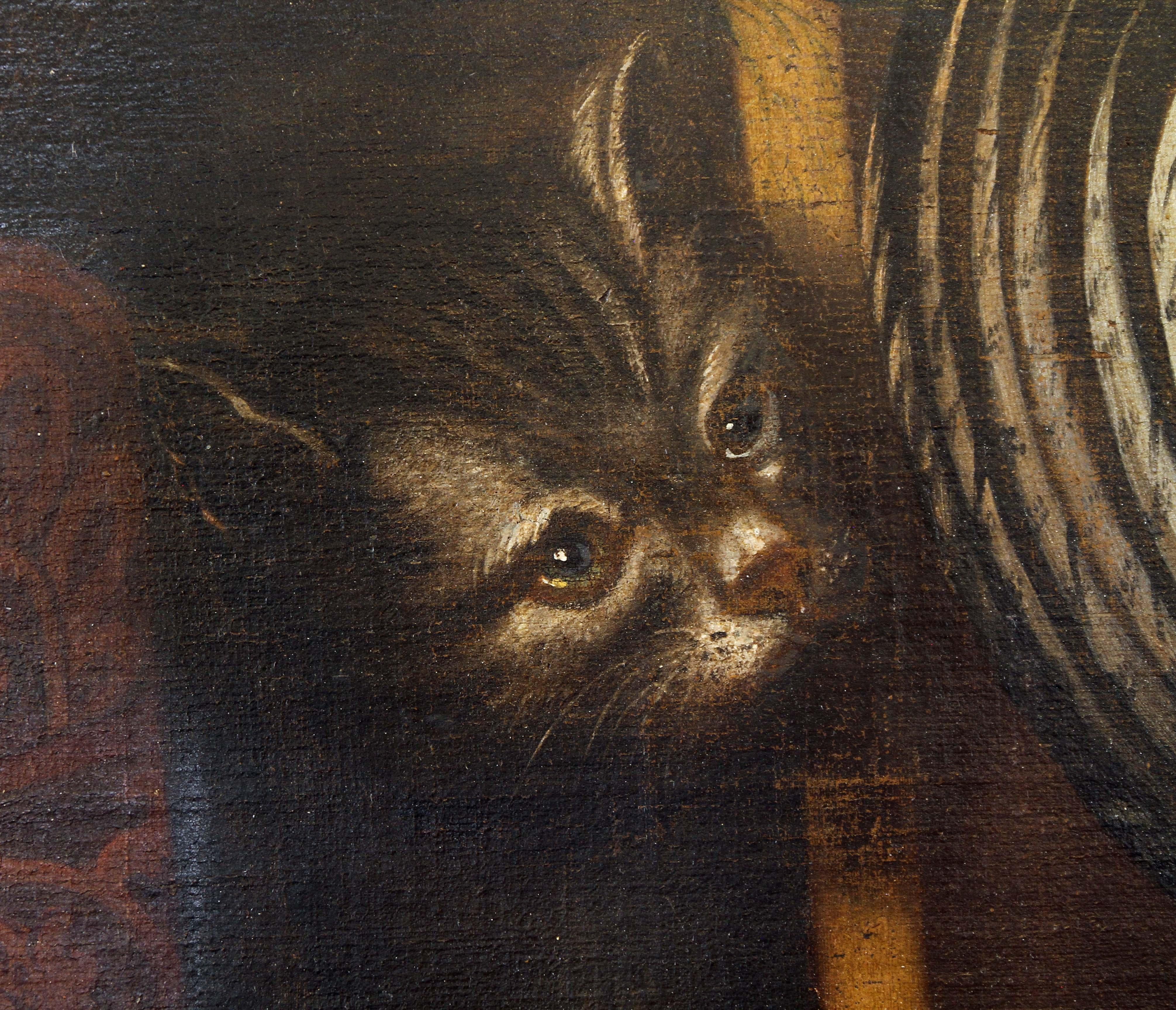 Late 17th Century Italian Still Life Painting of a Cat with Game For Sale