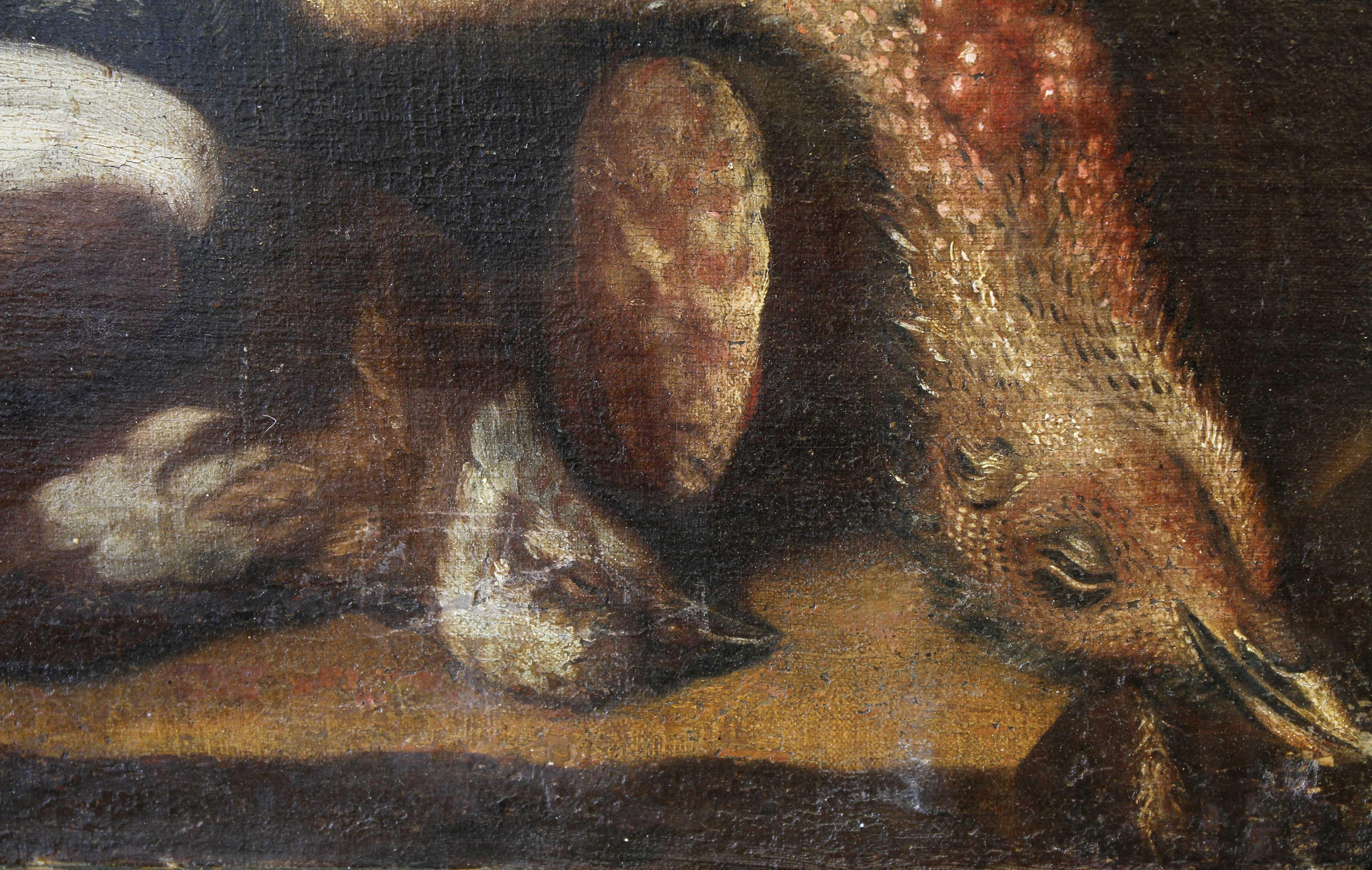Italian Still Life Painting of a Cat with Game For Sale 2