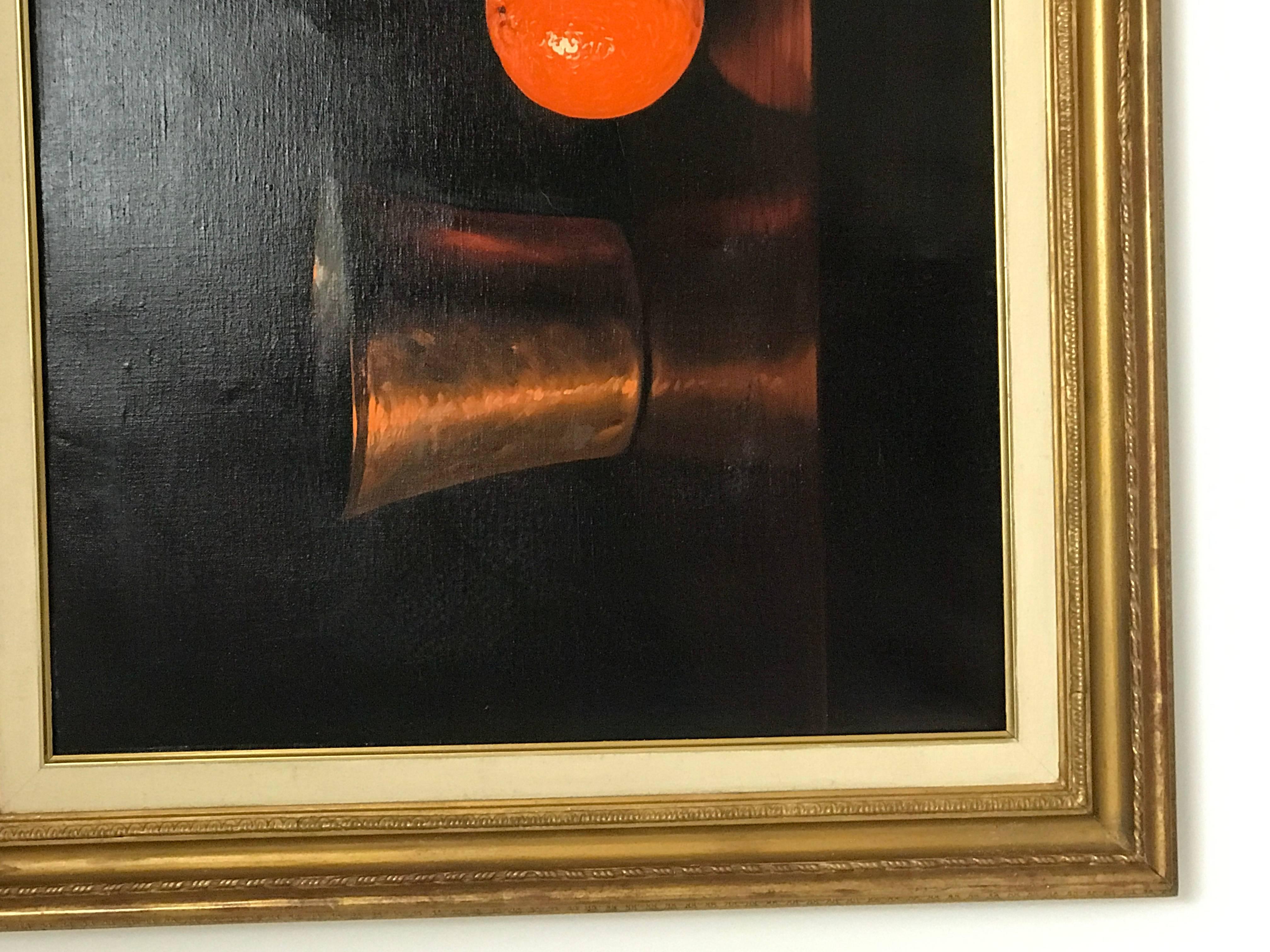 Italian Still Life Persimmons & Copper, by P. Fortunato In Excellent Condition In West Palm Beach, FL