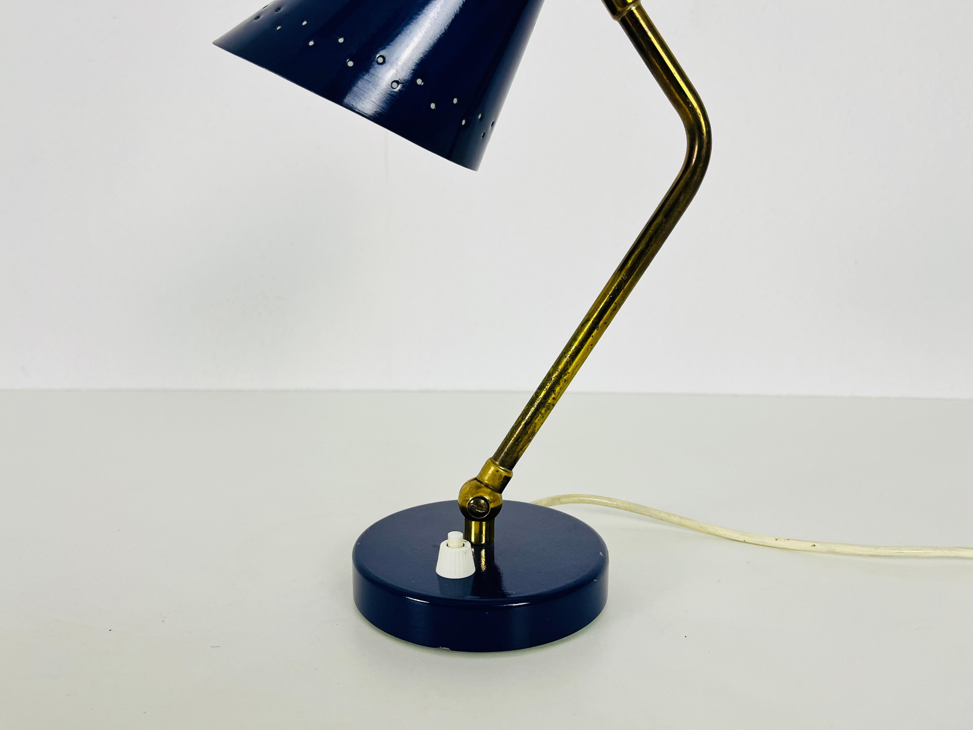 Italian Stilnovo Blue and Brass Table Lamp, 1960s, Italy For Sale 1