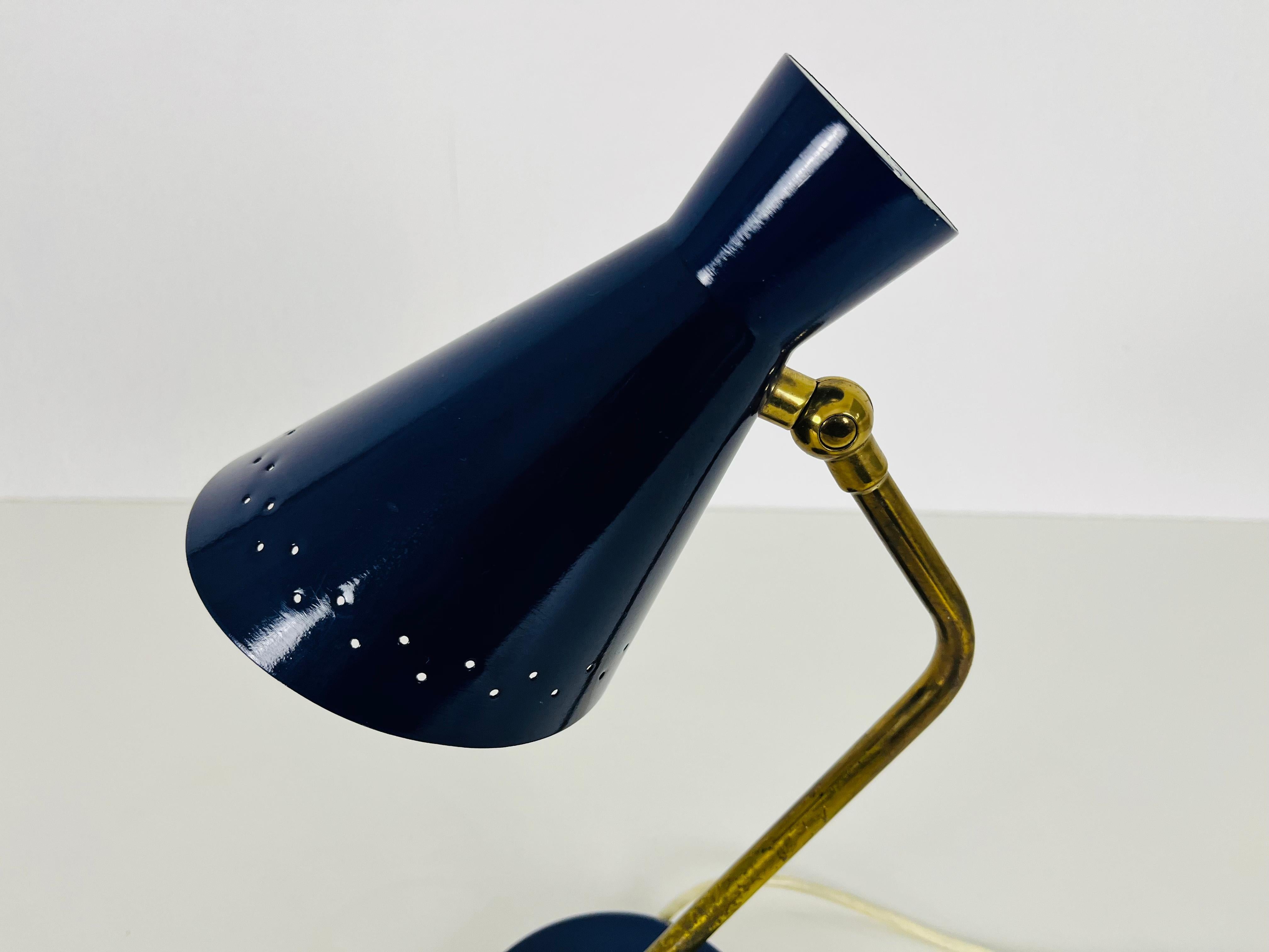 Italian Stilnovo Blue and Brass Table Lamp, 1960s, Italy For Sale 2