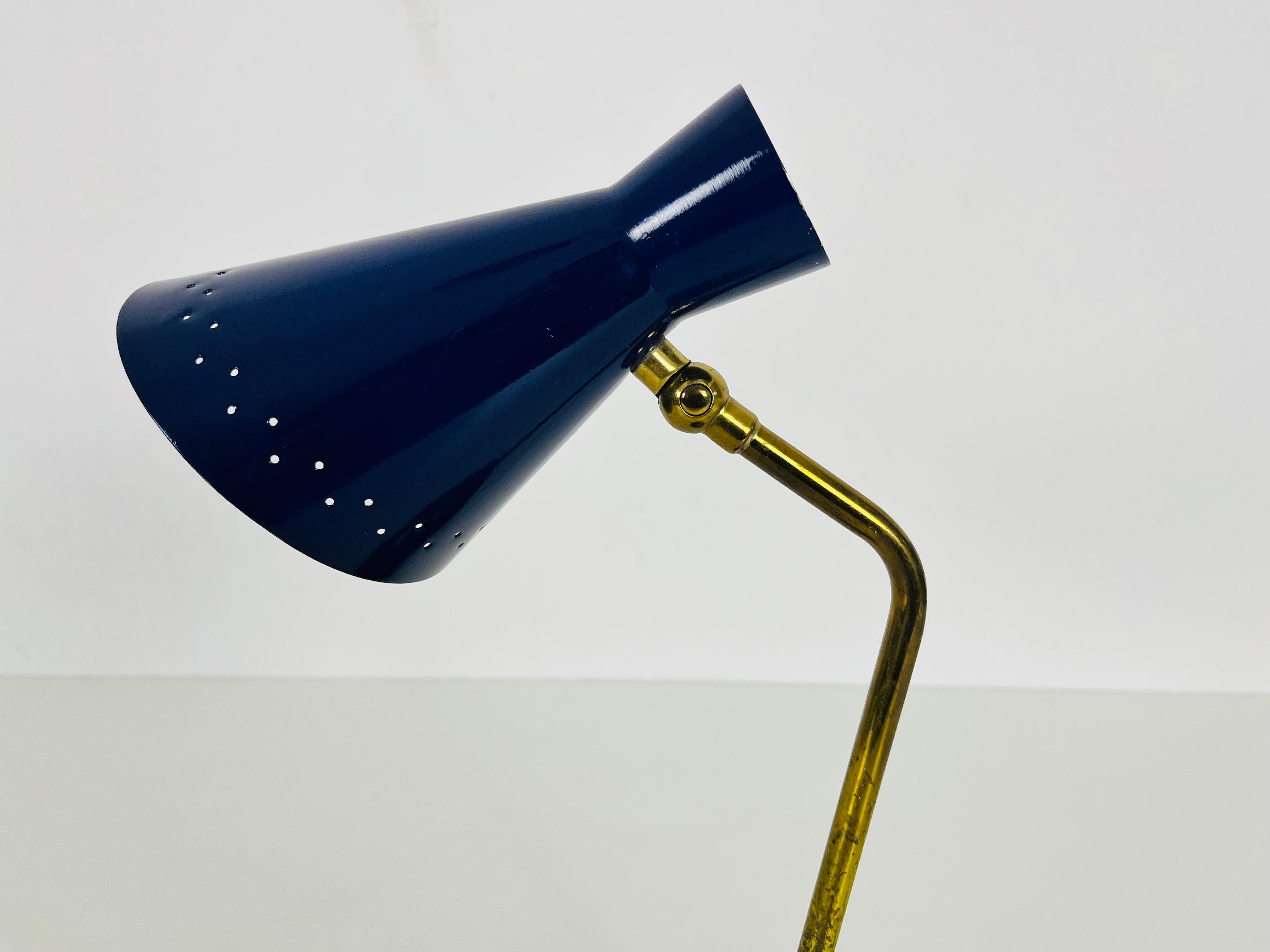 Italian Stilnovo Blue and Brass Table Lamp, 1960s, Italy For Sale 3