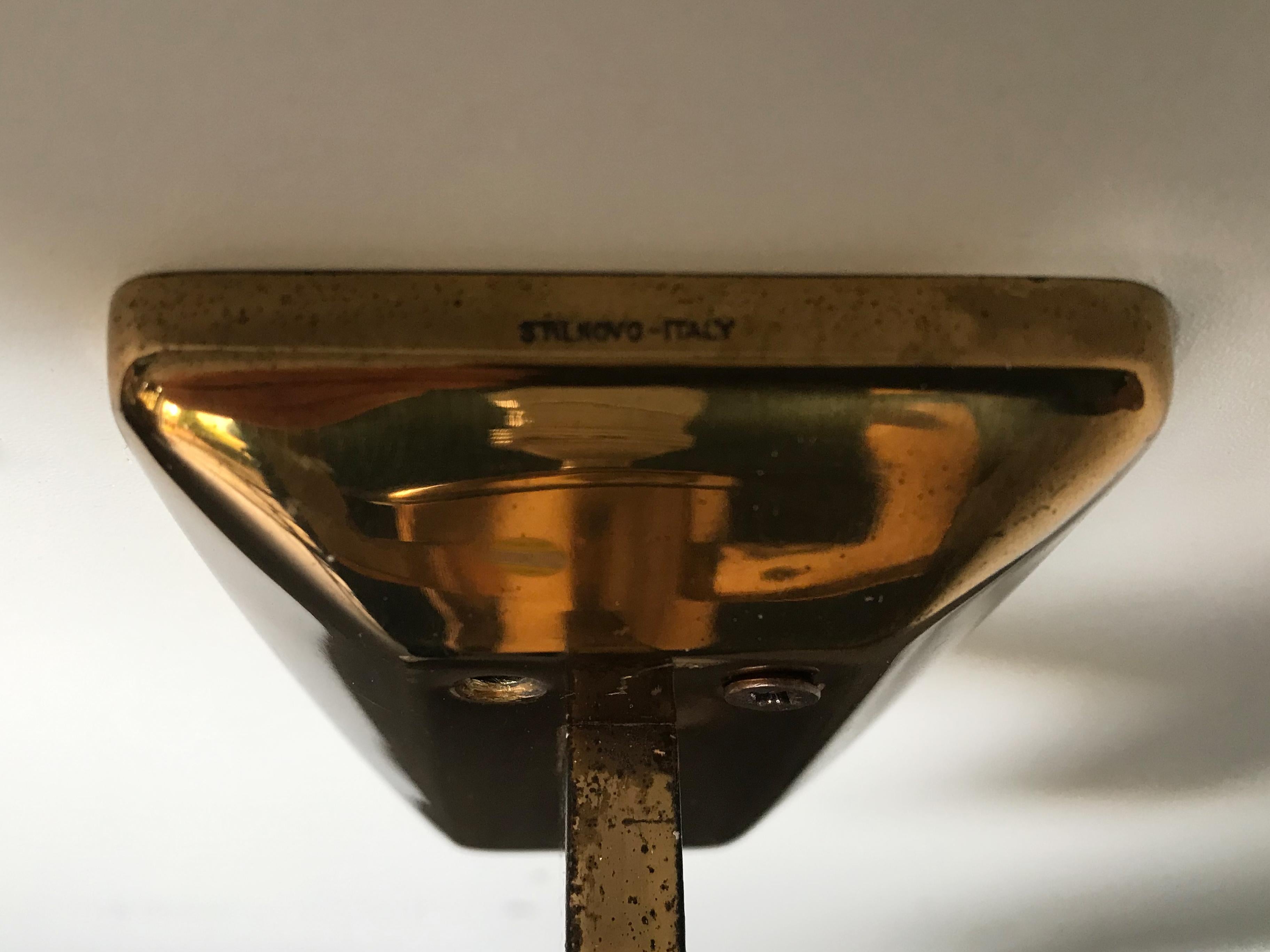 Italian Stilnovo Brass Glass Midcentury Sconce Wall Lamp, 1950s For Sale 8