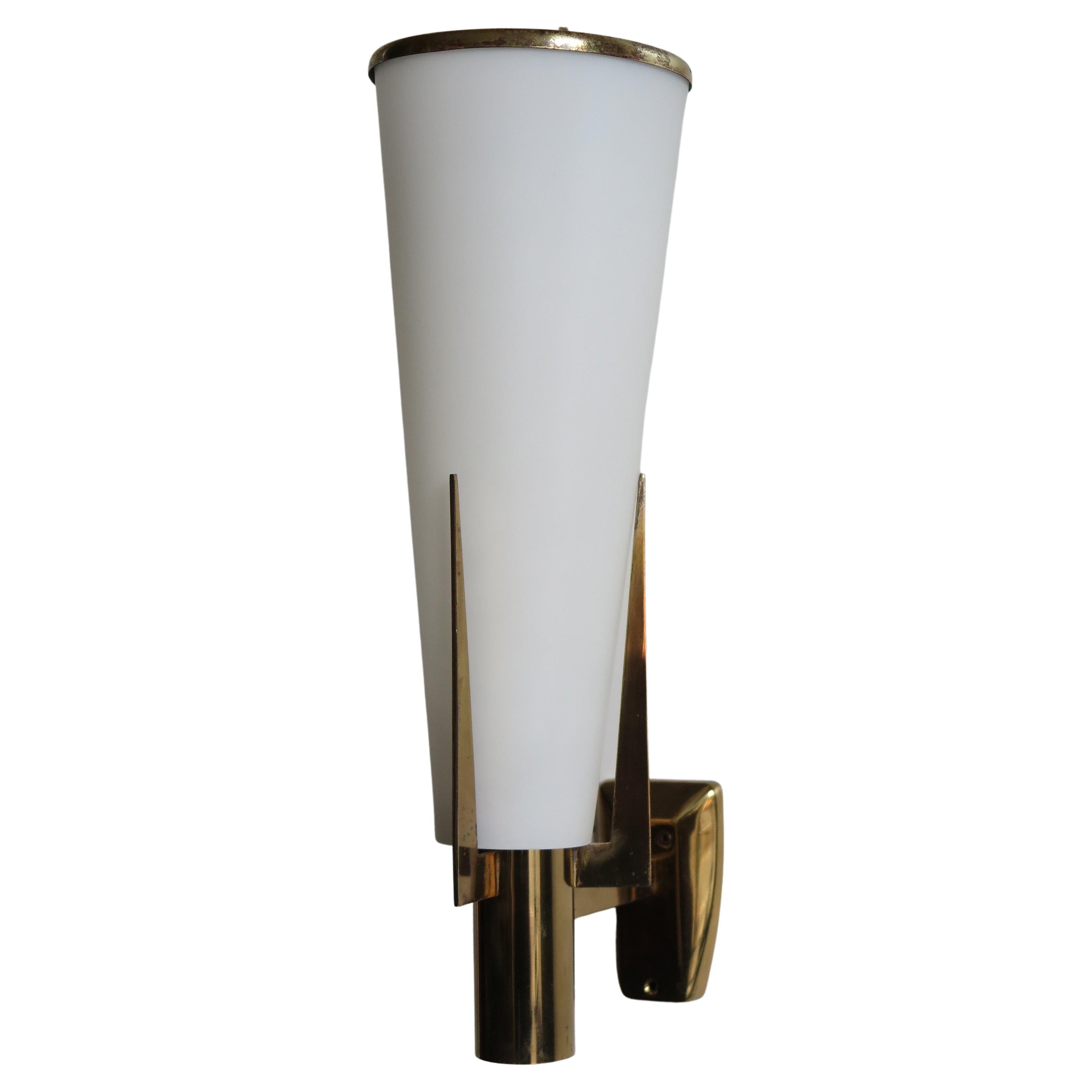 Italian Stilnovo Brass Glass Midcentury Sconce Wall Lamp, 1950s For Sale