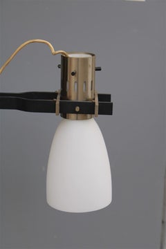 Italian Stilnovo chandelier in black and nickel-plated metal Satin glass bowls