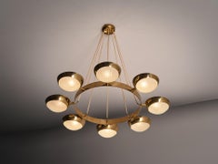 Italian Stilnovo Chandelier in Brass, Prismatic Glass in 104cm/40.94in