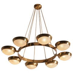 Italian Stilnovo Chandelier in Brass, Prismatic Glass in 104cm/40.94in