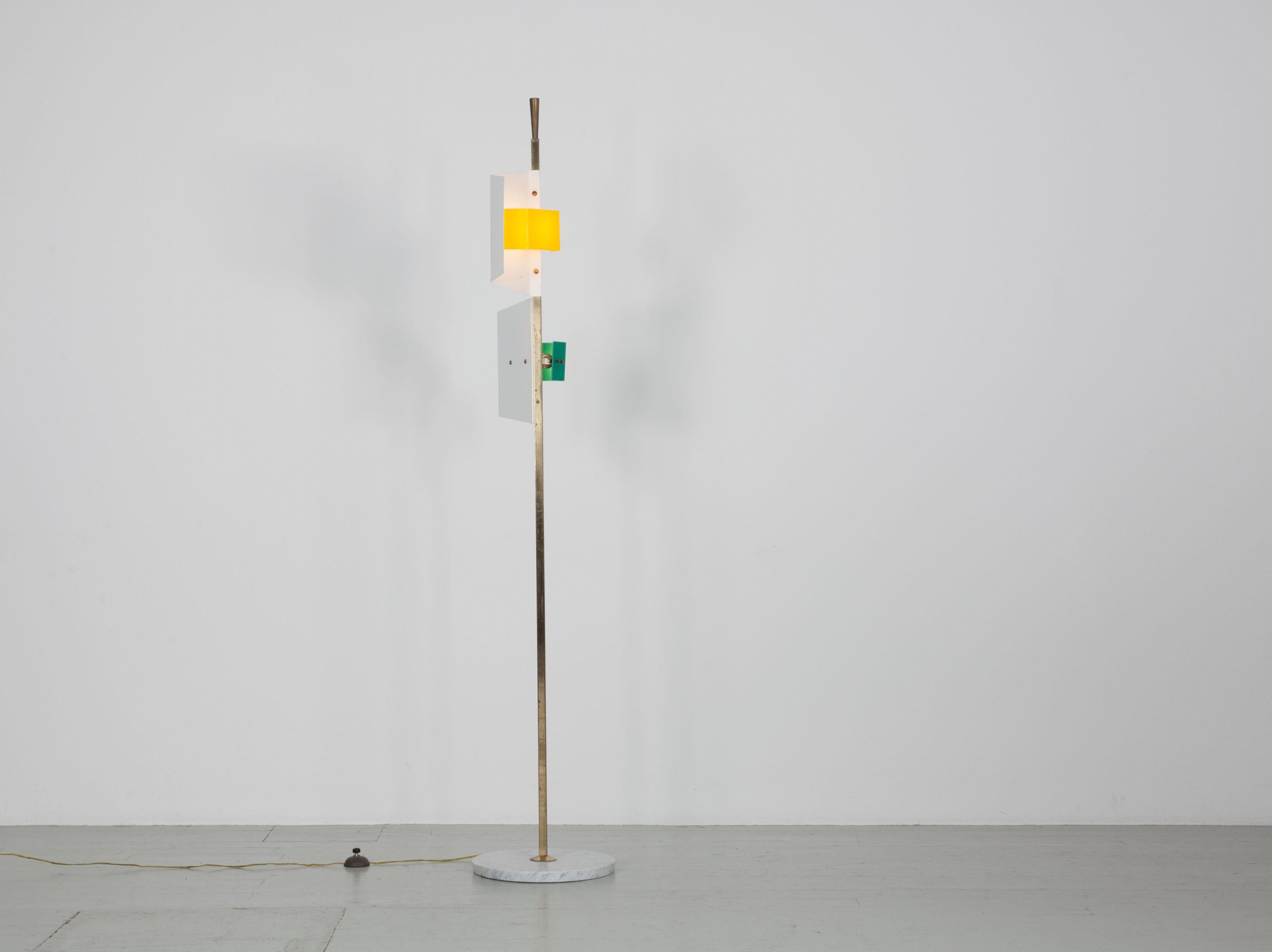 Mid-Century Modern  Italian Stilnovo floor lamp with yellow and green Perspex shade from the 50s. For Sale