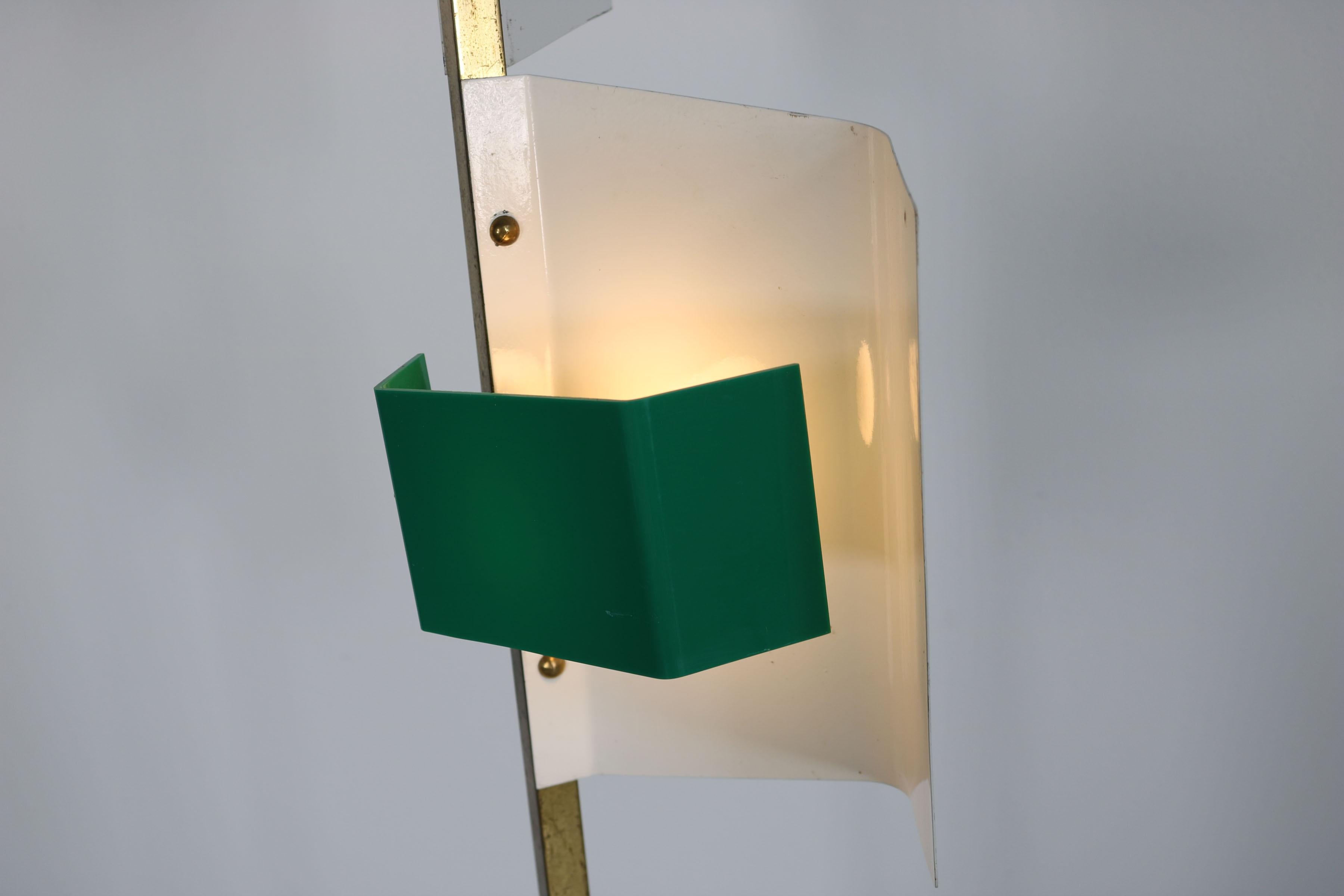 Mid-20th Century  Italian Stilnovo floor lamp with yellow and green Perspex shade from the 50s. For Sale