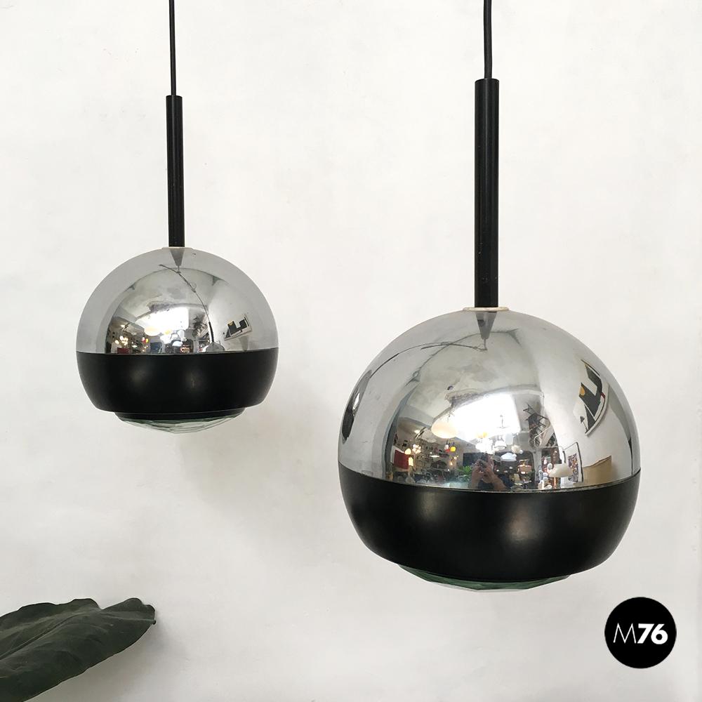 Mid-20th Century Italian Stilnovo Glass and Steel Pendant Lamps Mod.1230 by Stilnovo, 1960s For Sale