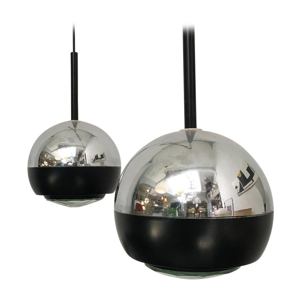 Italian Stilnovo Glass and Steel Pendant Lamps Mod.1230 by Stilnovo, 1960s