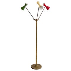 Italian Stilnovo Style Brass Floor Lamp with Three-Light