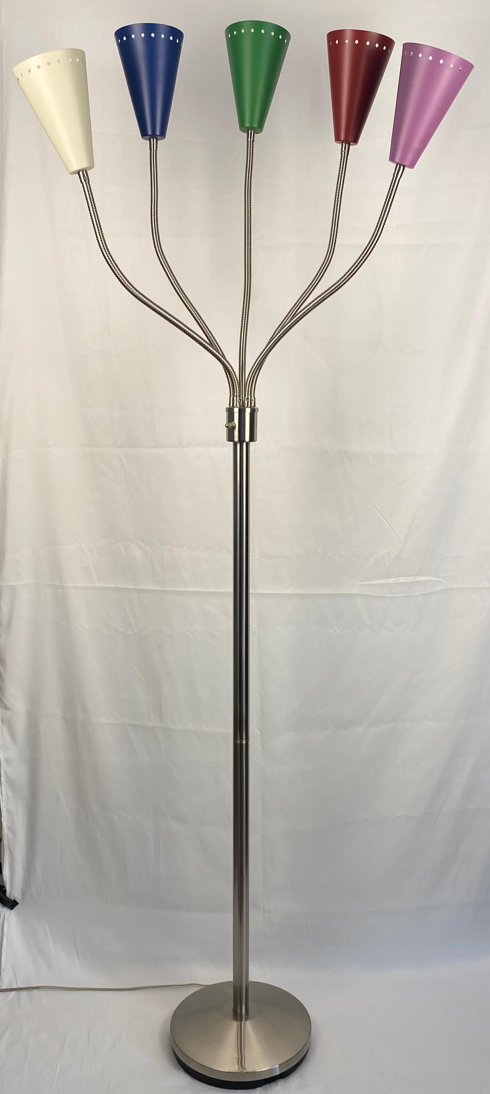 Metal Italian Stilnovo Style Midcentury 5 Arm Floor Lamp For Sale