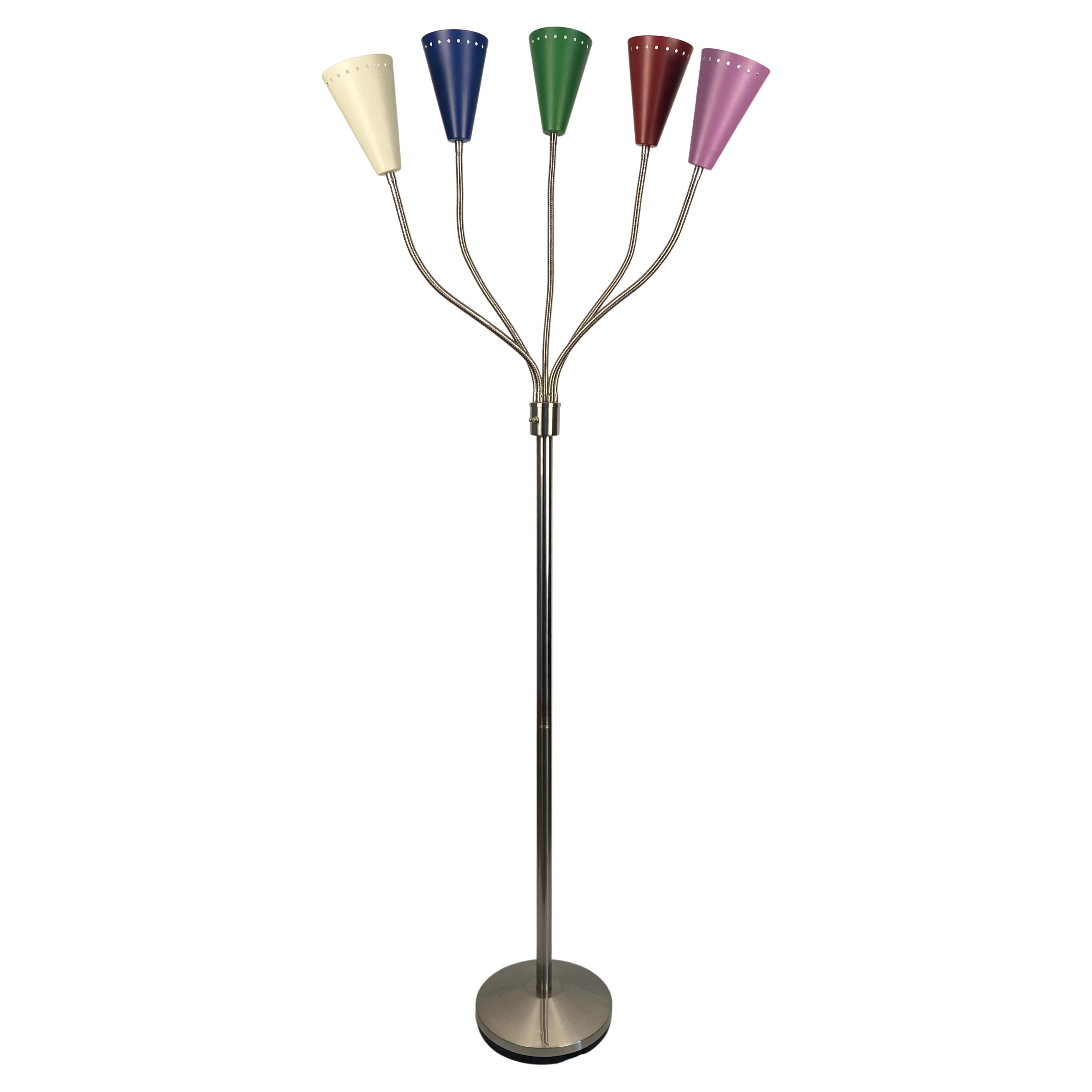Italian Stilnovo Style Midcentury 5 Arm Floor Lamp