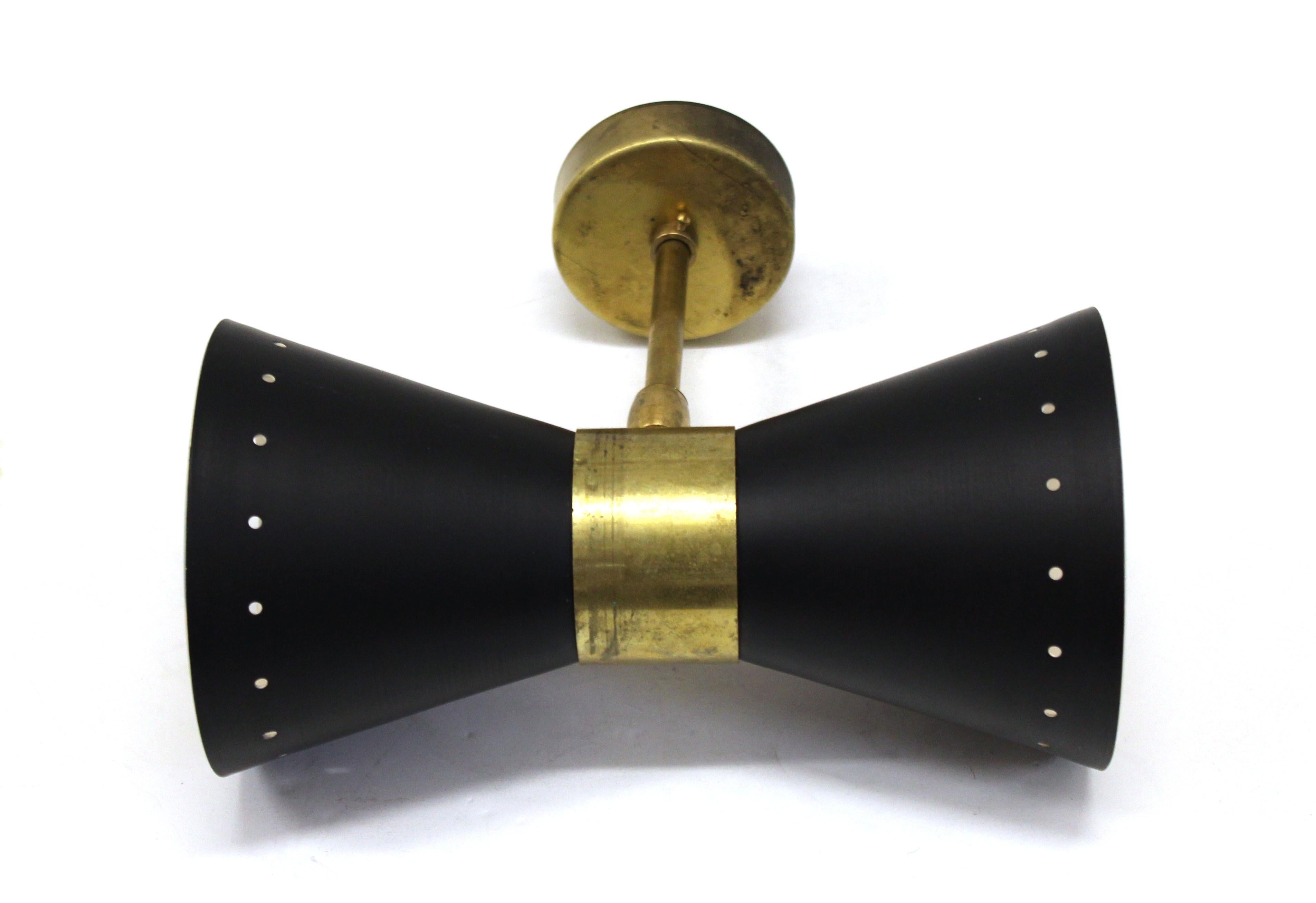 Mid-Century Modern Italian Stilnovo Style Wall Sconce with Black Enamel Shade