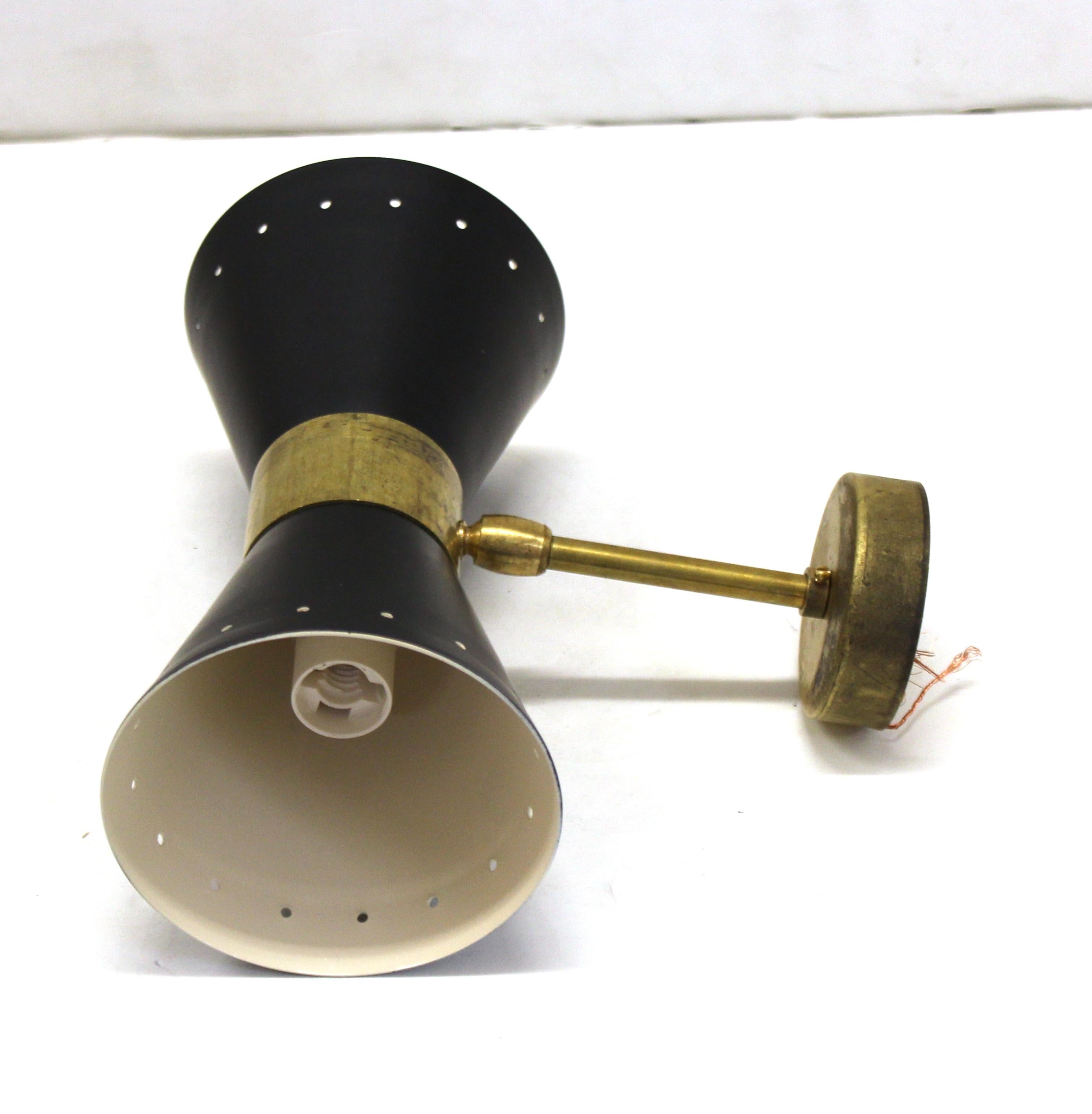 Italian Stilnovo Style Wall Sconce with Black Enamel Shade In Good Condition In New York, NY