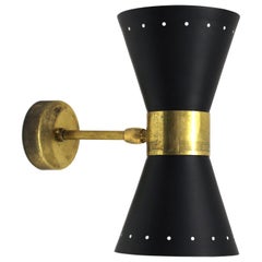 Italian Stilnovo Style Wall Sconce with Black Enamel Shade