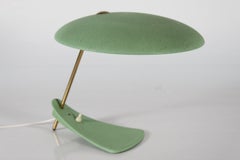 Italian Ufo Table Lamp Dusty Green Lacquer Floating Foot, Stilnovo Style, 1950s