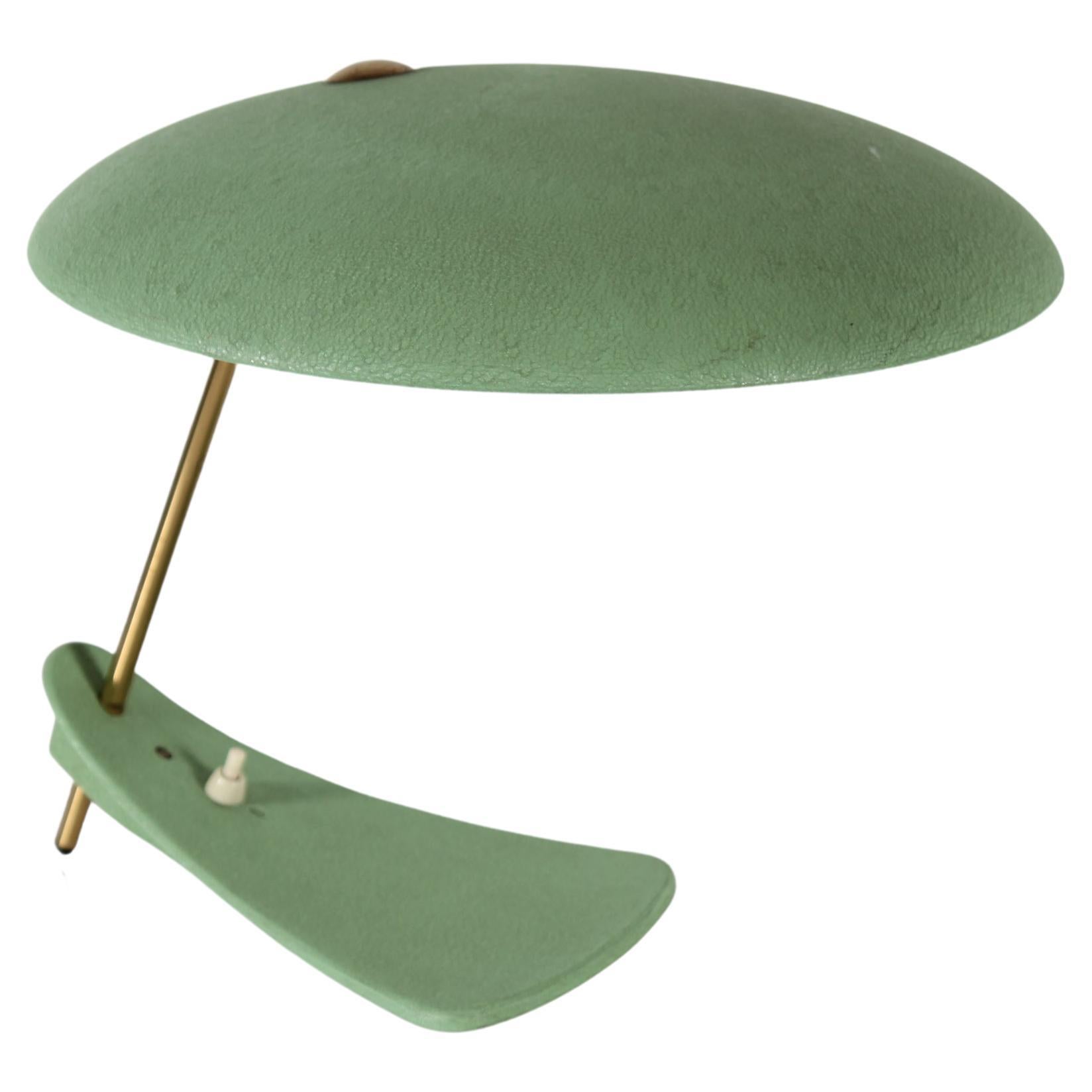 Italian Ufo Table Lamp Dusty Green Lacquer Floating Foot, Stilnovo Style, 1950s For Sale