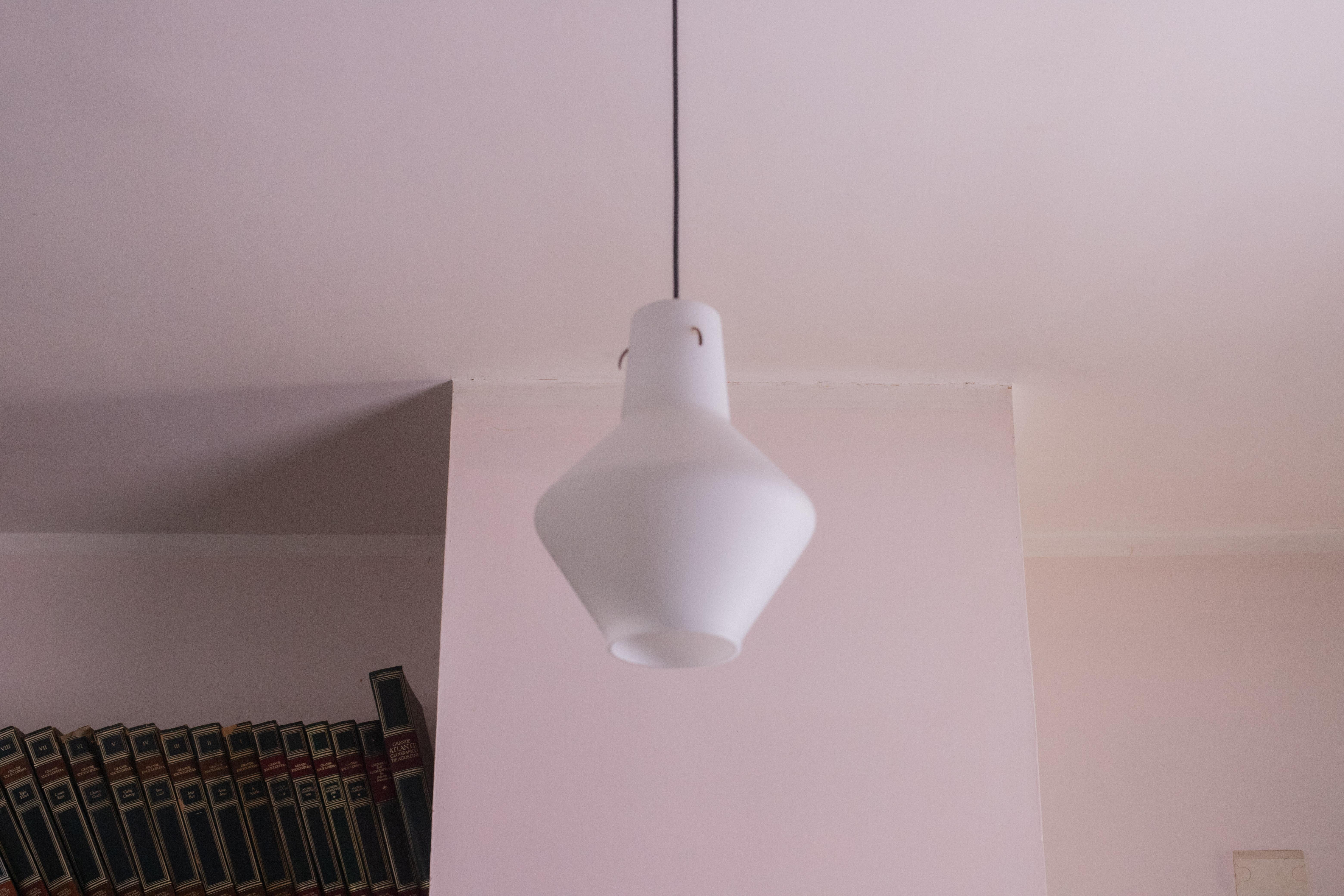 Italian Stilnovo Vintage Pendant in Opaline Glass, 1970s For Sale 2