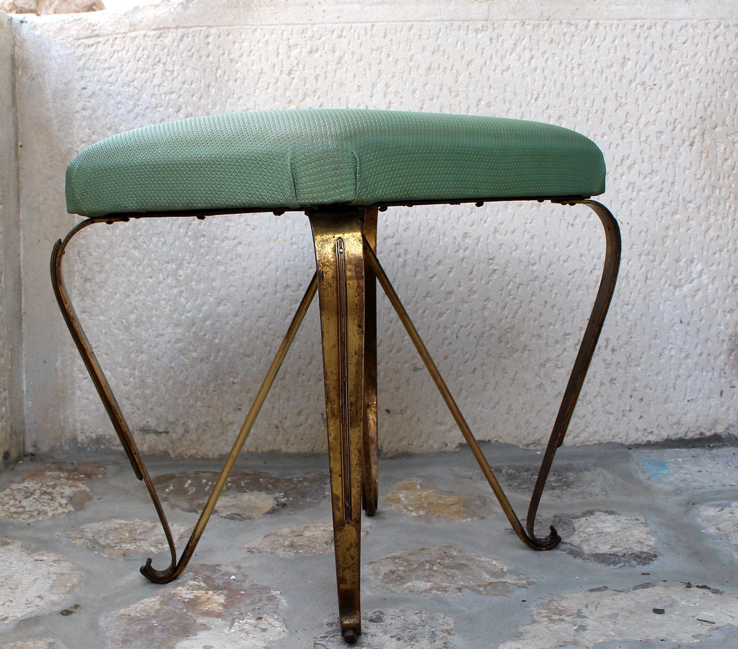 Italian brass stool and original upholstery by Pier Luigi Colli.