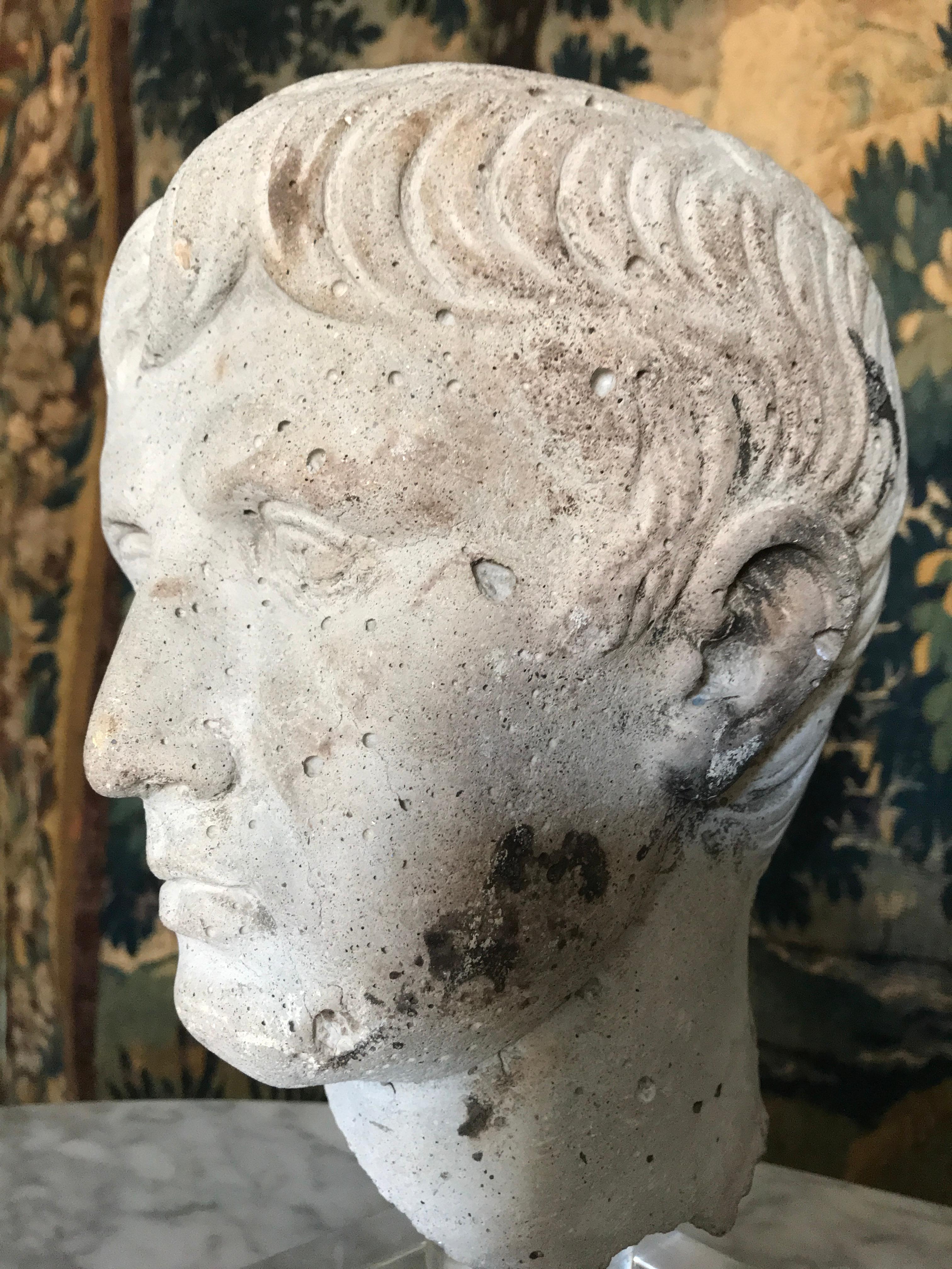 Classical Roman Italian Stone Bust of Augustus Caesar, on Acrylic Base For Sale