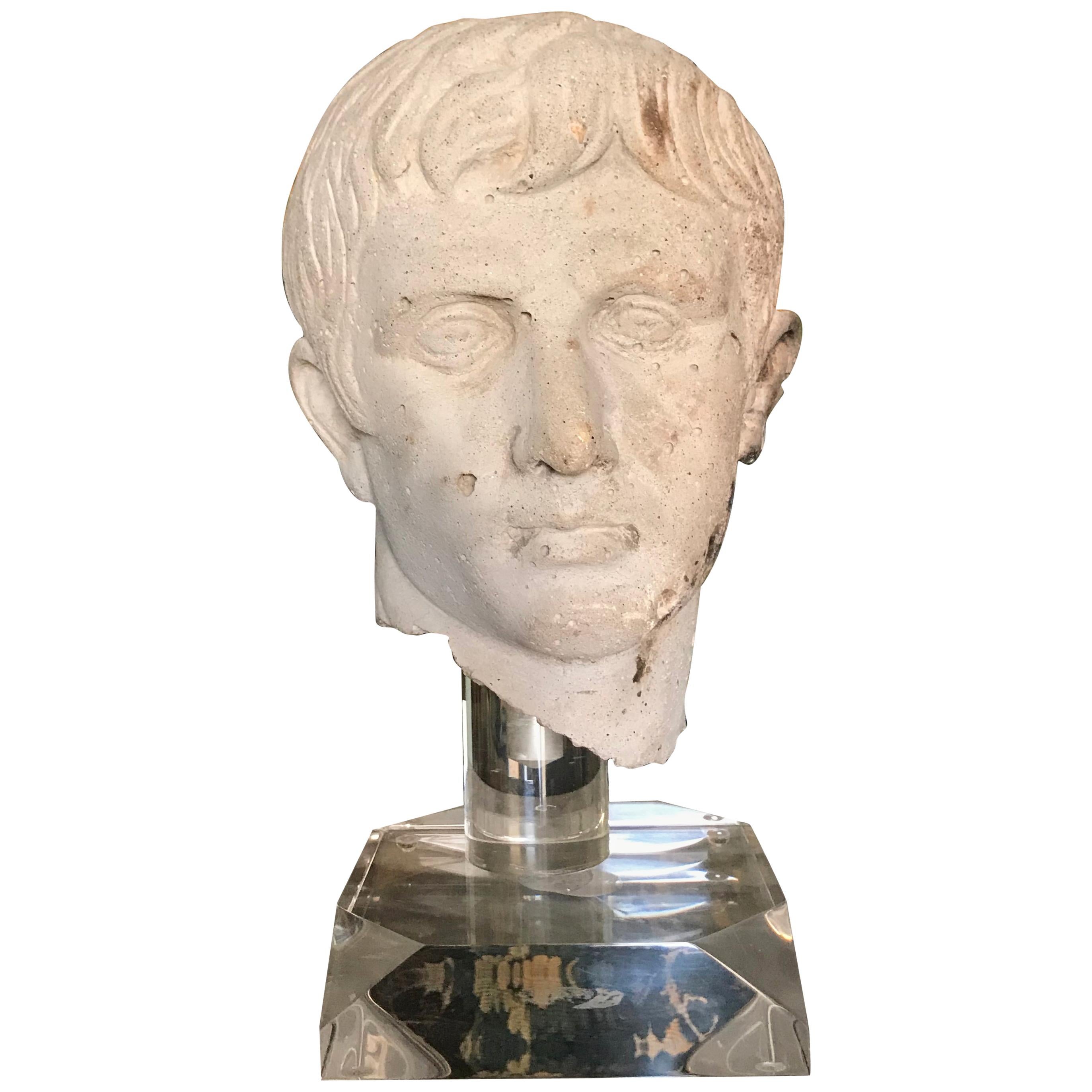 Italian Stone Bust of Augustus Caesar, on Acrylic Base For Sale