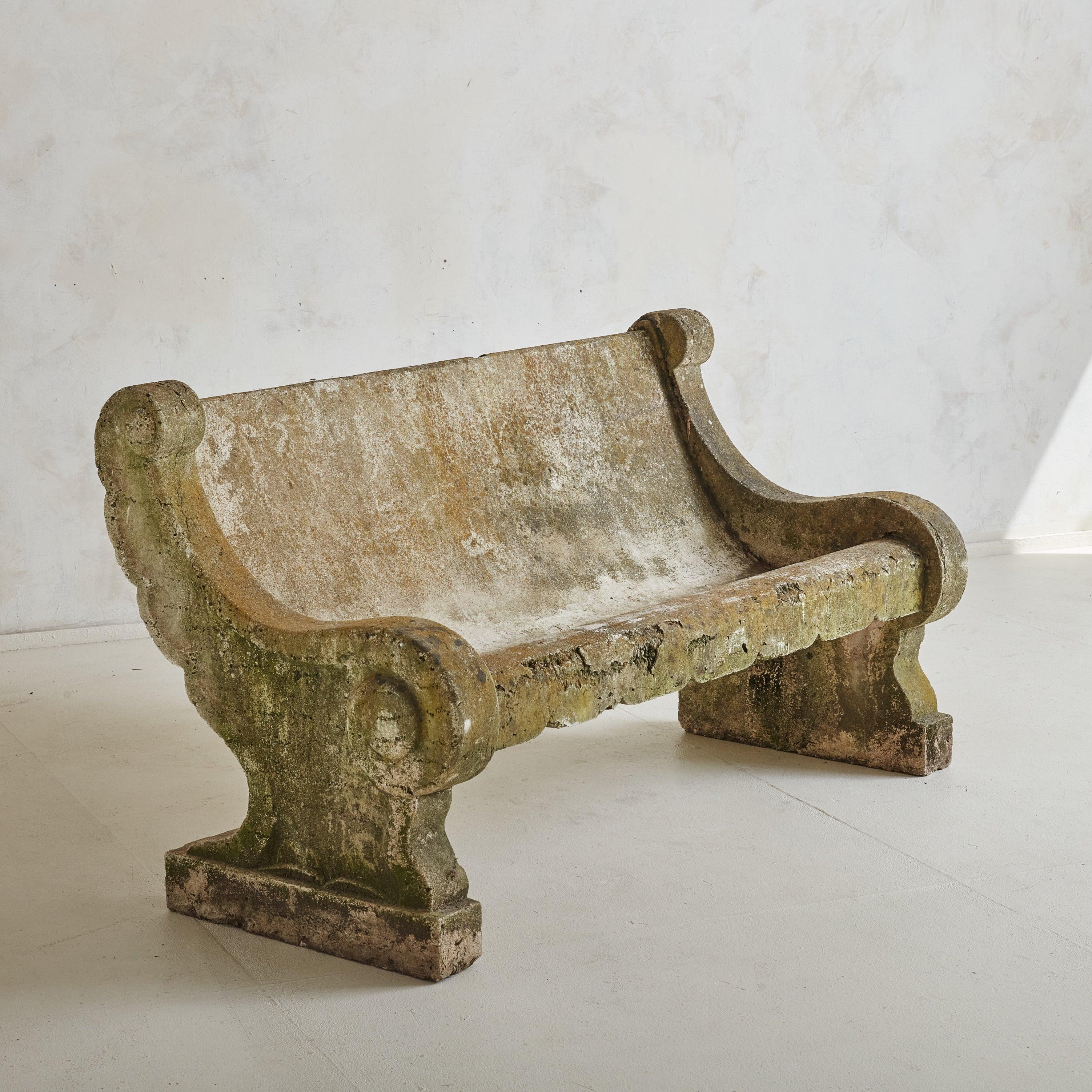 Rustique Banc de jardin italien en pierre, début du 20e siècle