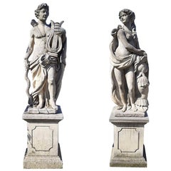  Italian Stone Garden Sculptures of Roman Mythological subject Apollo & Minerva
