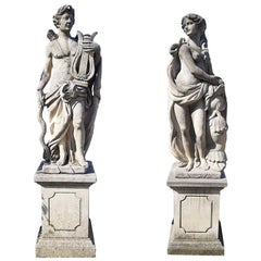 Italian Stone Garden Sculptures of Roman Mythological subject Apollo & Minerva