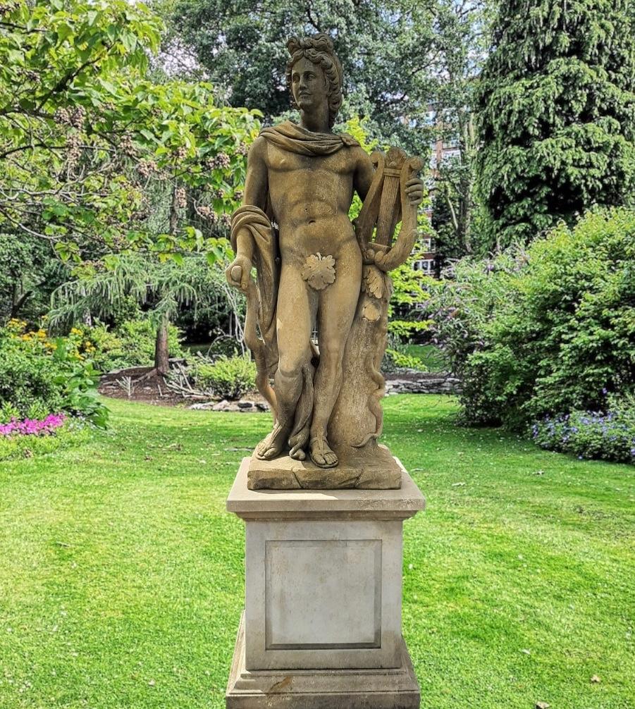 Neoclassical  Italian Stone Garden Sculptures of Roman Mythological subject of Apollo For Sale